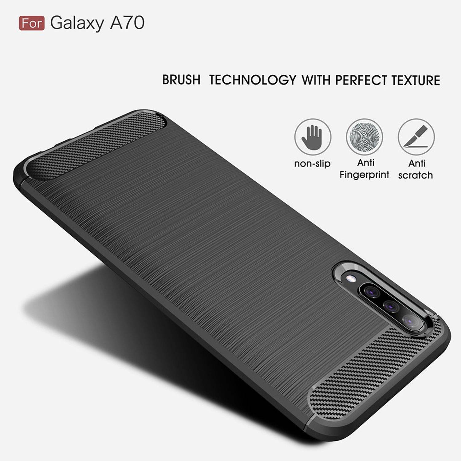 Samsung Galaxy A70 Handyhülle Carbon Optik Backcover Schwarz