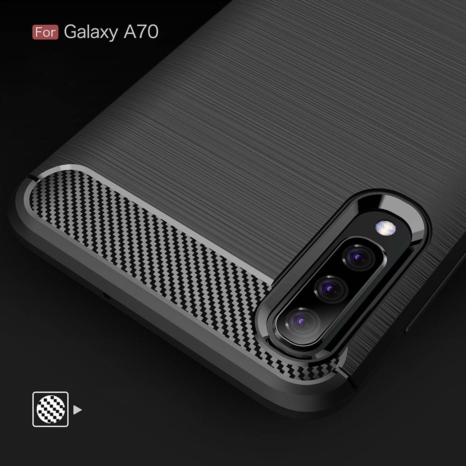 Samsung Galaxy A70 Handyhülle Carbon Optik Backcover Schwarz