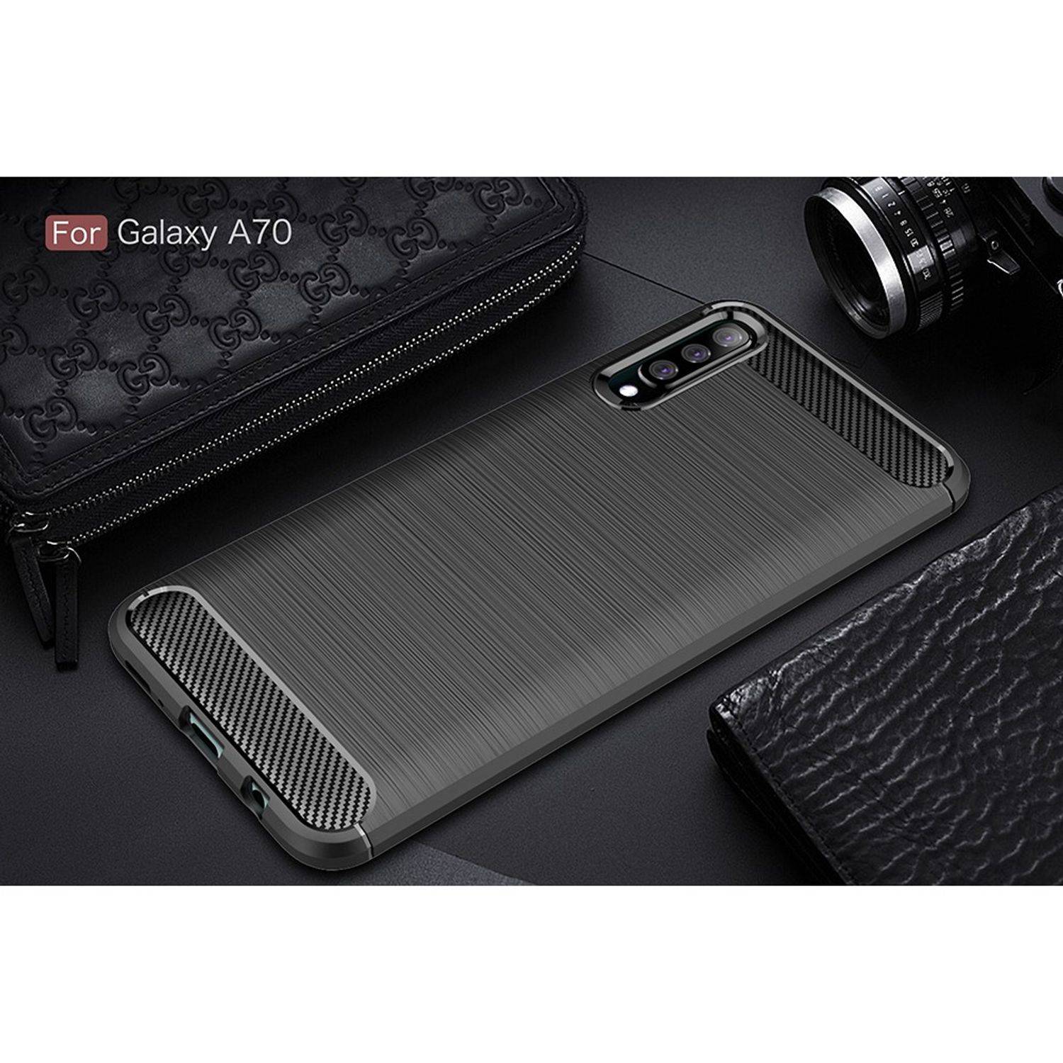 Samsung Galaxy A70 Handyhülle Carbon Optik Backcover Grau