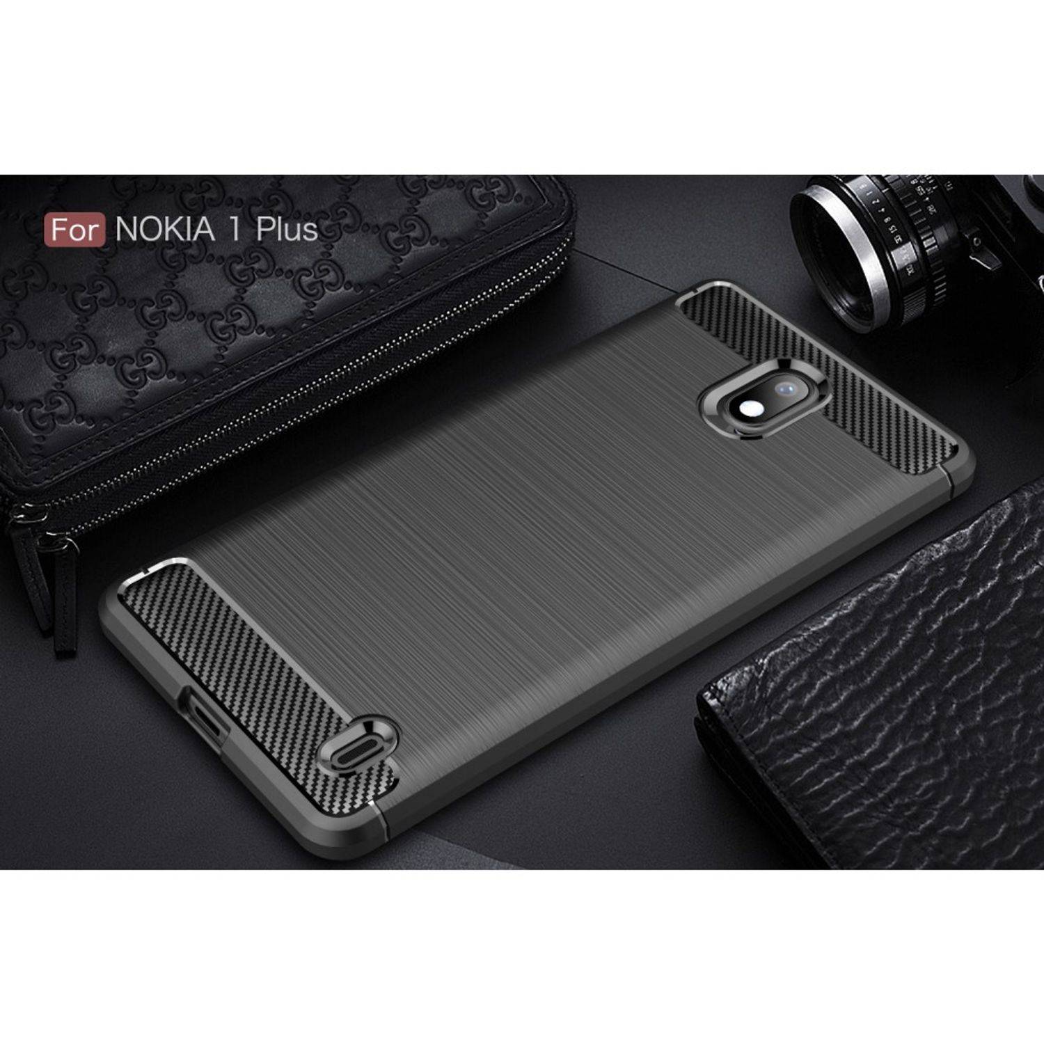 Nokia 1 Plus Handyhülle Carbon Optik Backcover Schwarz