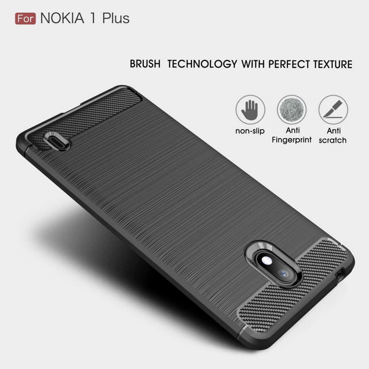 Nokia 1 Plus Handyhülle Carbon Optik Backcover Schwarz