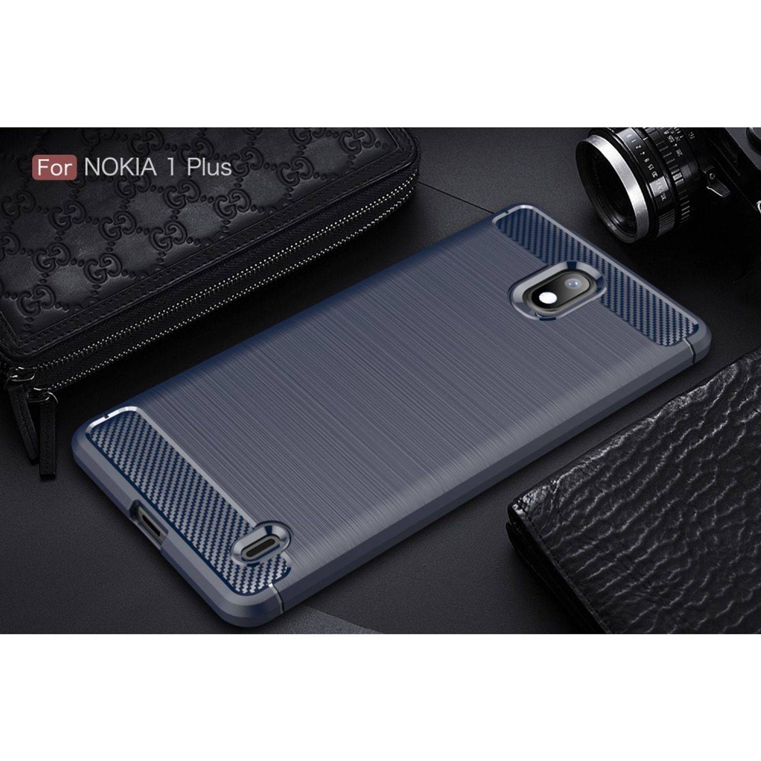 Nokia 1 Plus Handyhülle Carbon Optik Backcover Blau