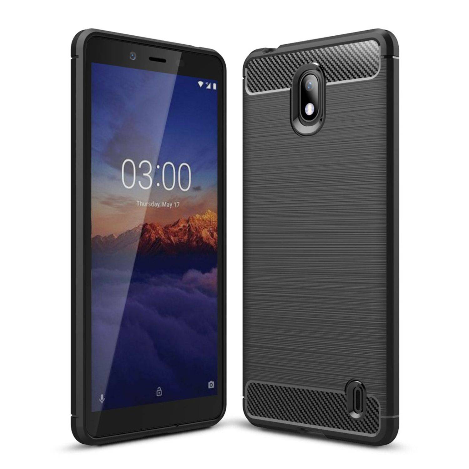 Nokia 1 Plus Handyhülle Carbon Optik Backcover Grau