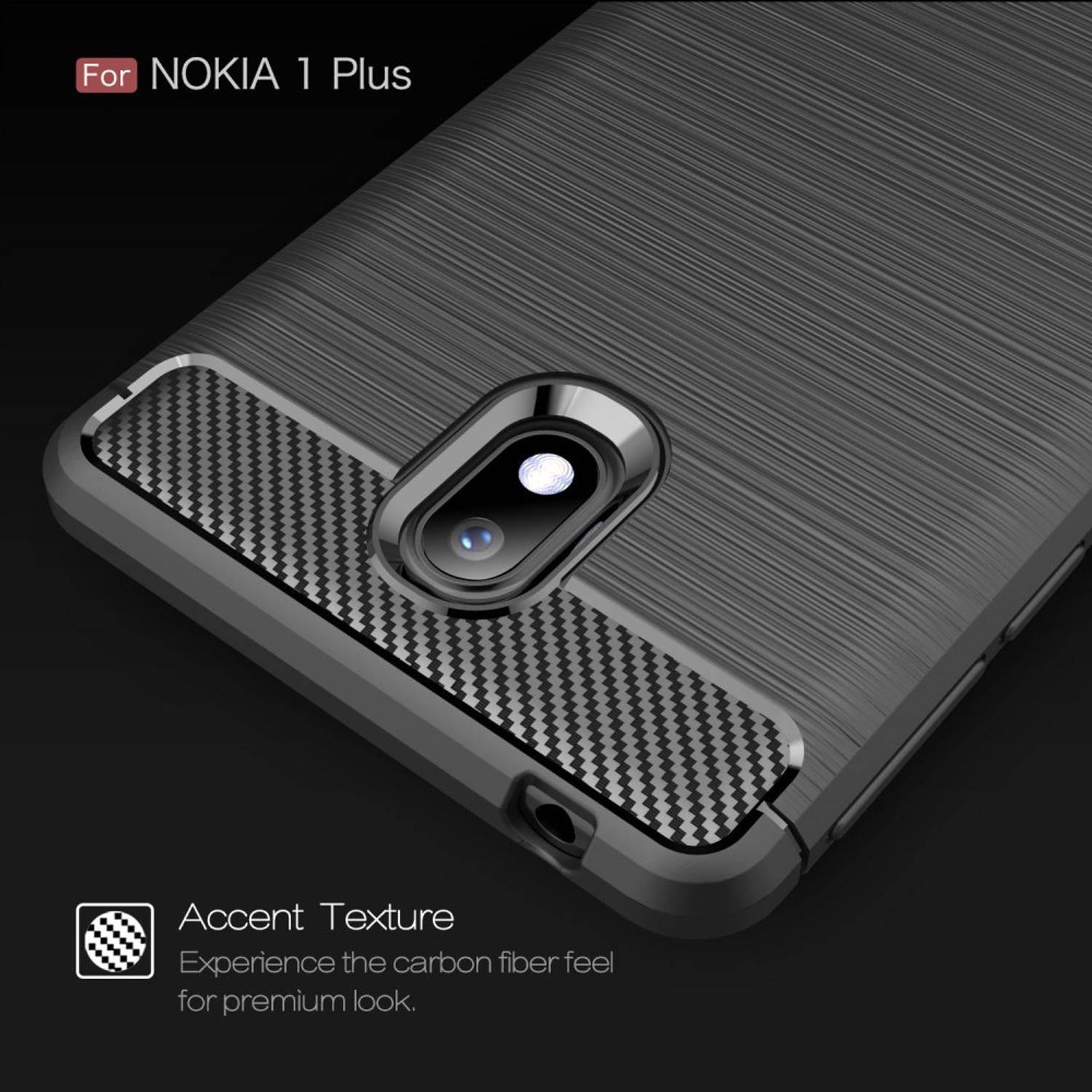 Nokia 1 Plus Handyhülle Carbon Optik Backcover Grau
