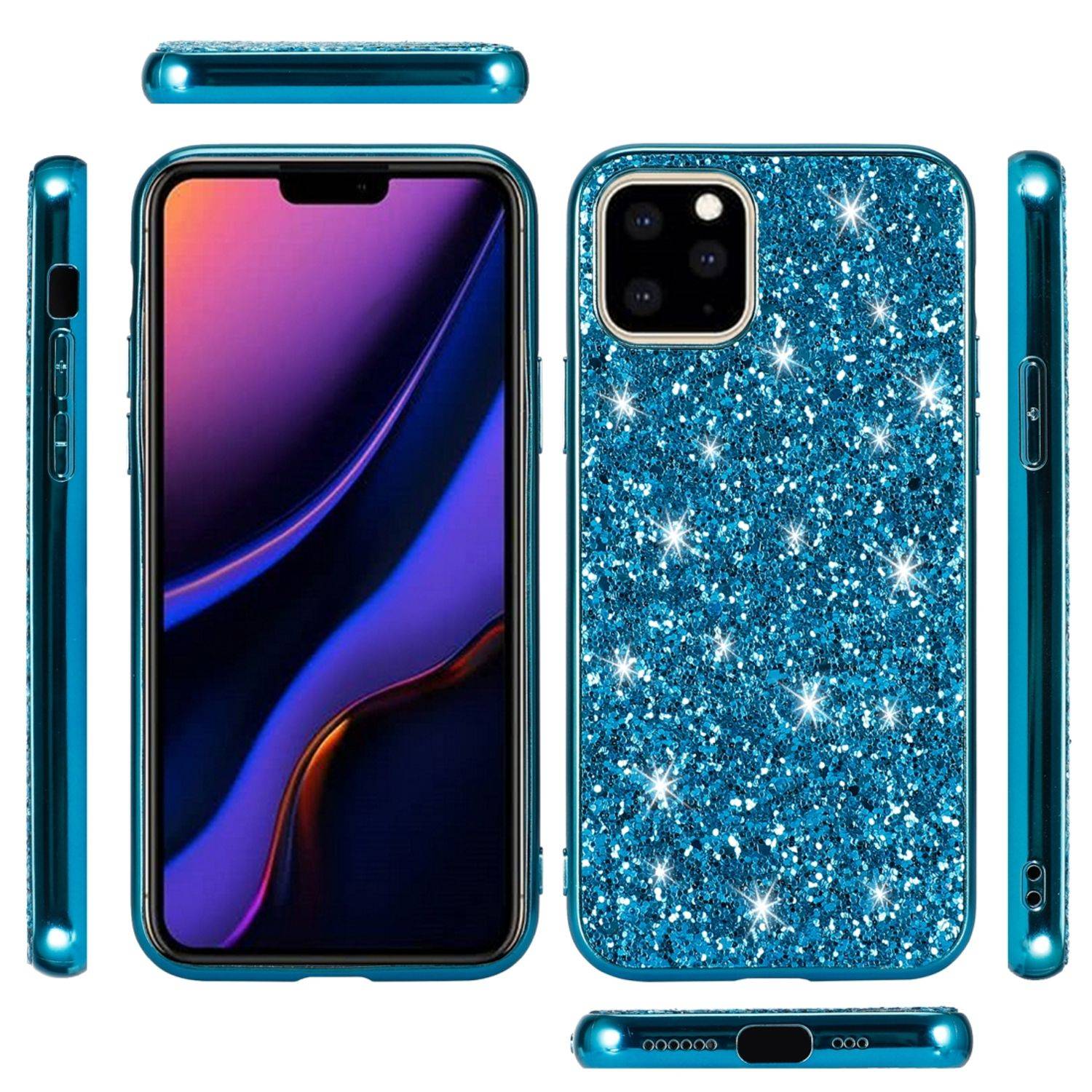 Apple iPhone 11 Pro Handyhülle Glitzer Strass Backcover Blau