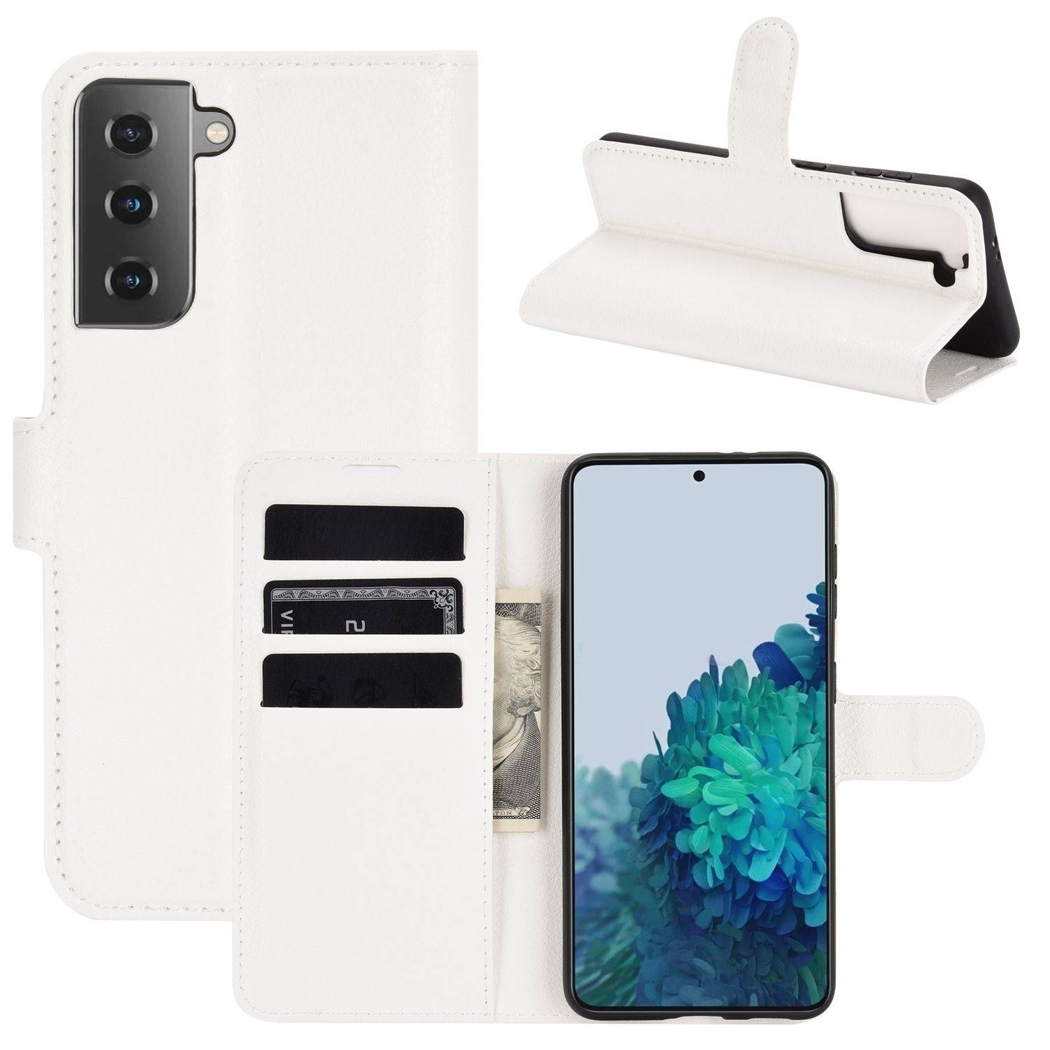 Hülle kompatibel mit Samsung Galaxy S21 Plus Kunstleder Handyhülle - Handy Case Weiß