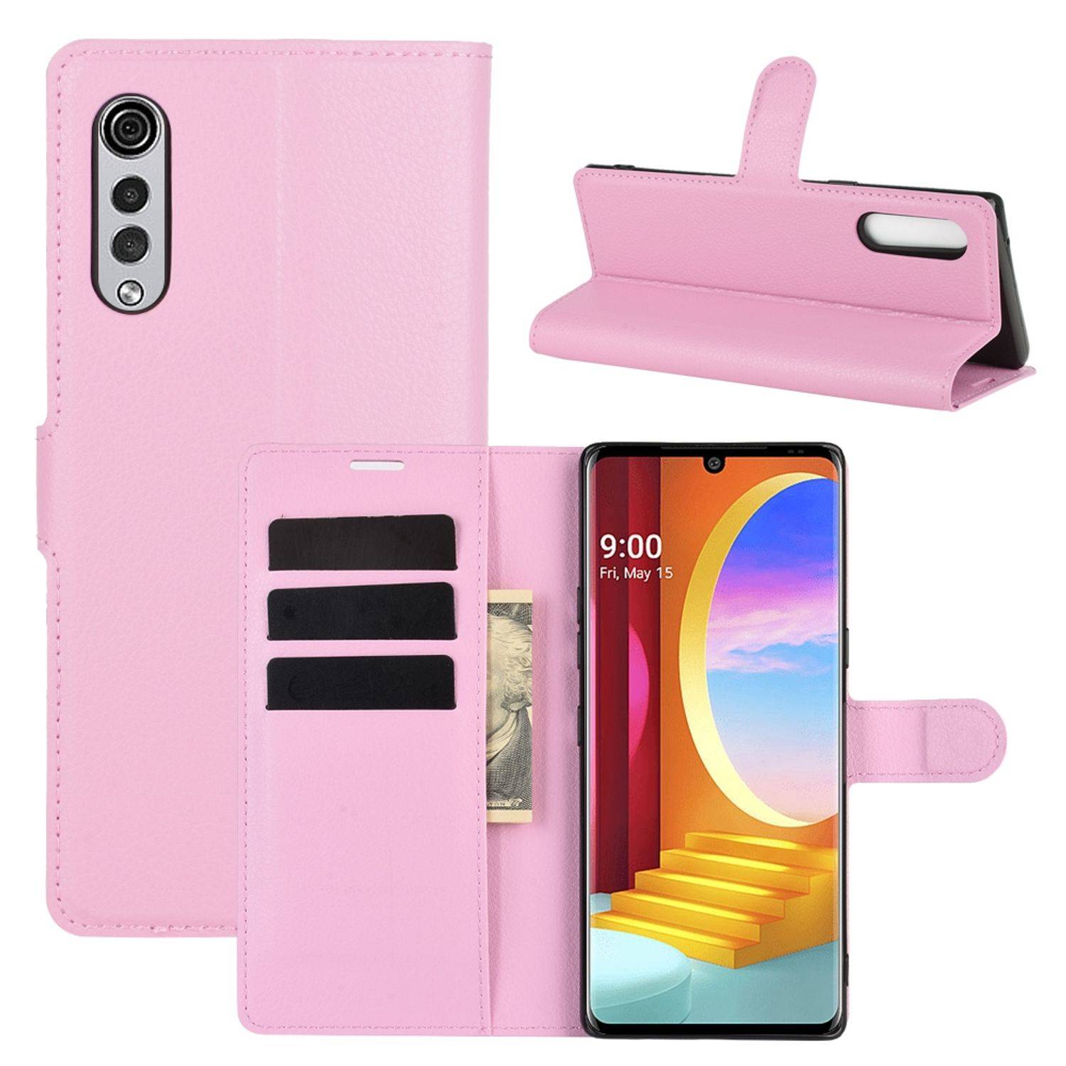 Hülle kompatibel mit LG Velvet Kunstleder Handyhülle - Handy Case Rosa