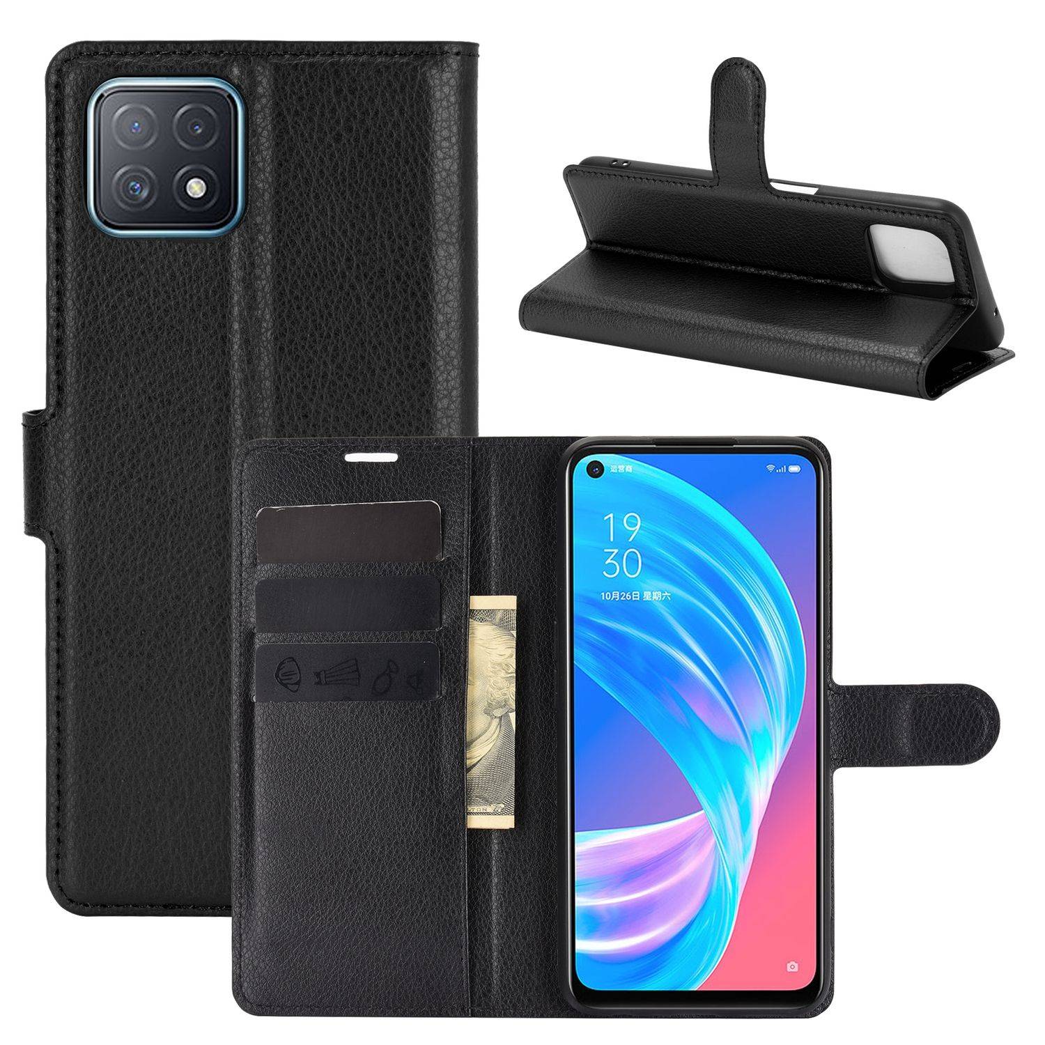 Oppo A72 / A73 Handyhülle Bookcover Schwarz