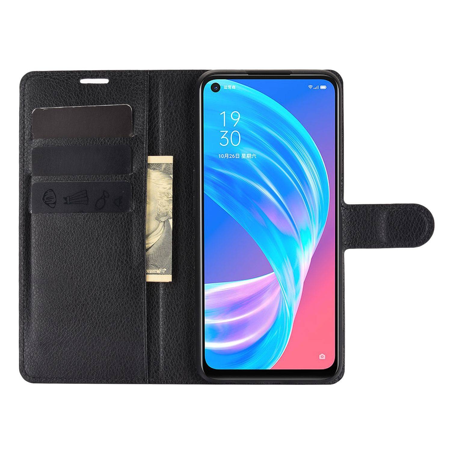 Oppo A72 / A73 Handyhülle Bookcover Schwarz