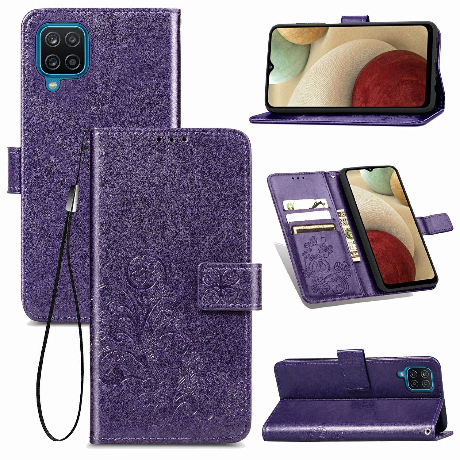 Hülle kompatibel mit Samsung Galaxy A12 Kunstleder Handyhülle - Handy Case Violett