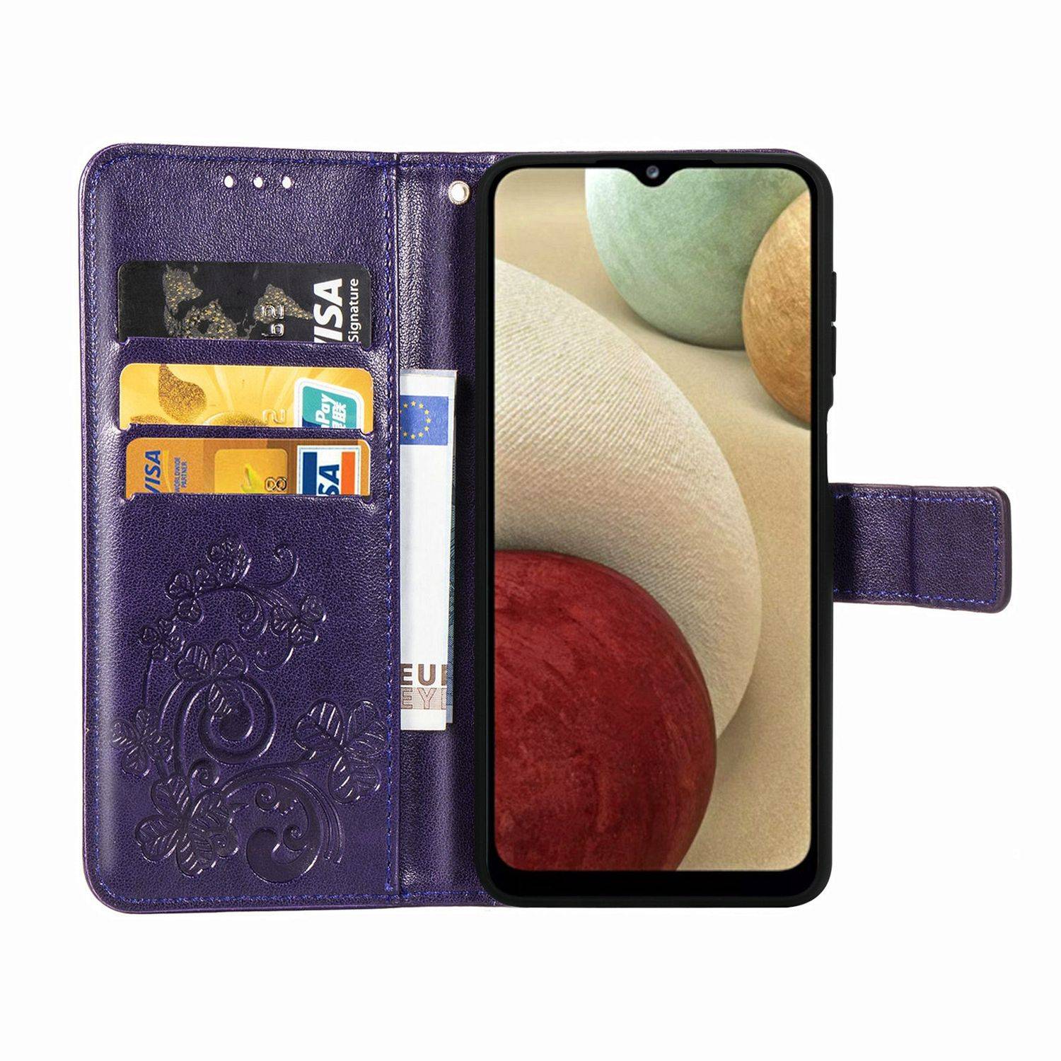 Hülle kompatibel mit Samsung Galaxy A12 Kunstleder Handyhülle - Handy Case Violett