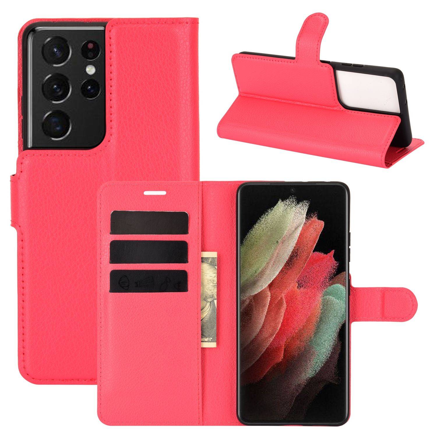 Hülle kompatibel mit Samsung Galaxy S21 Ultra Kunstleder Handyhülle - Handy Case Rot