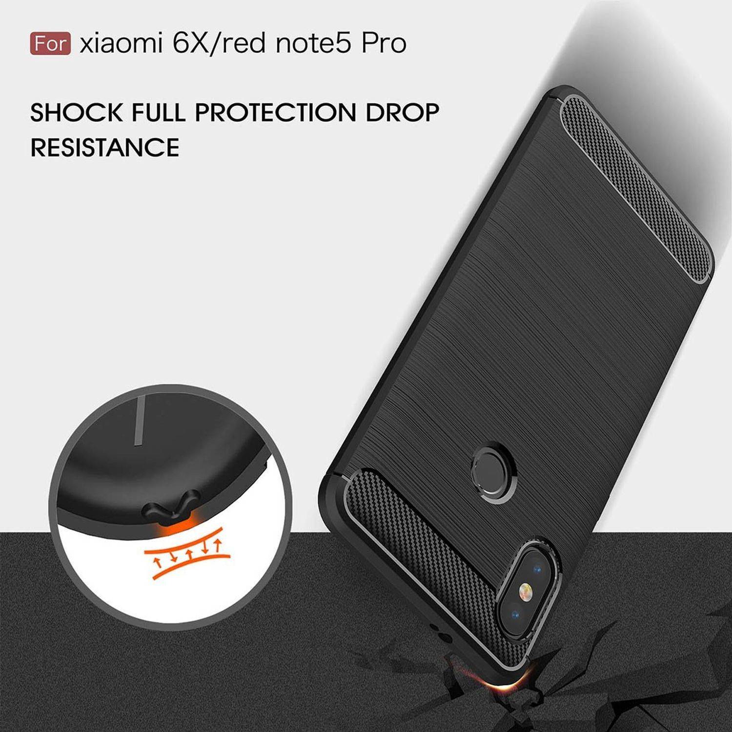 Xiaomi Mi 6X Handyhülle Carbon Optik Backcover Schwarz