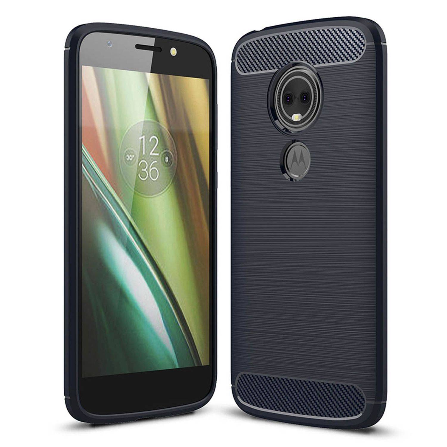 Motorola Moto E5 Handyhülle Carbon Optik Backcover Blau