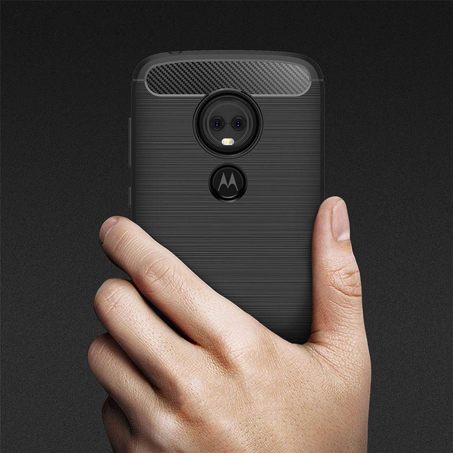 Motorola Moto E5 Plus Handyhülle Carbon Optik Backcover Schwarz