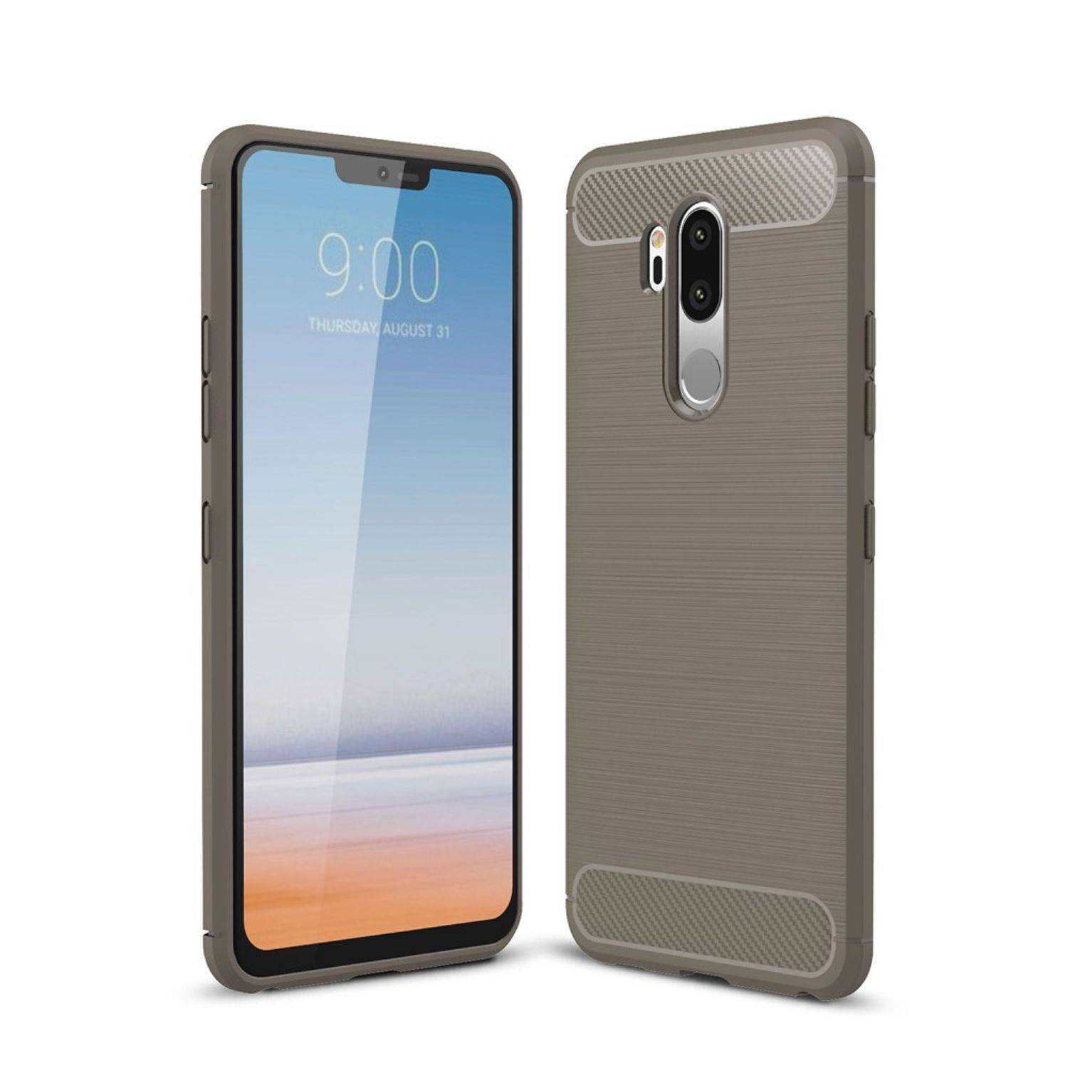 LG G7 Handyhülle Carbon Optik Backcover Grau