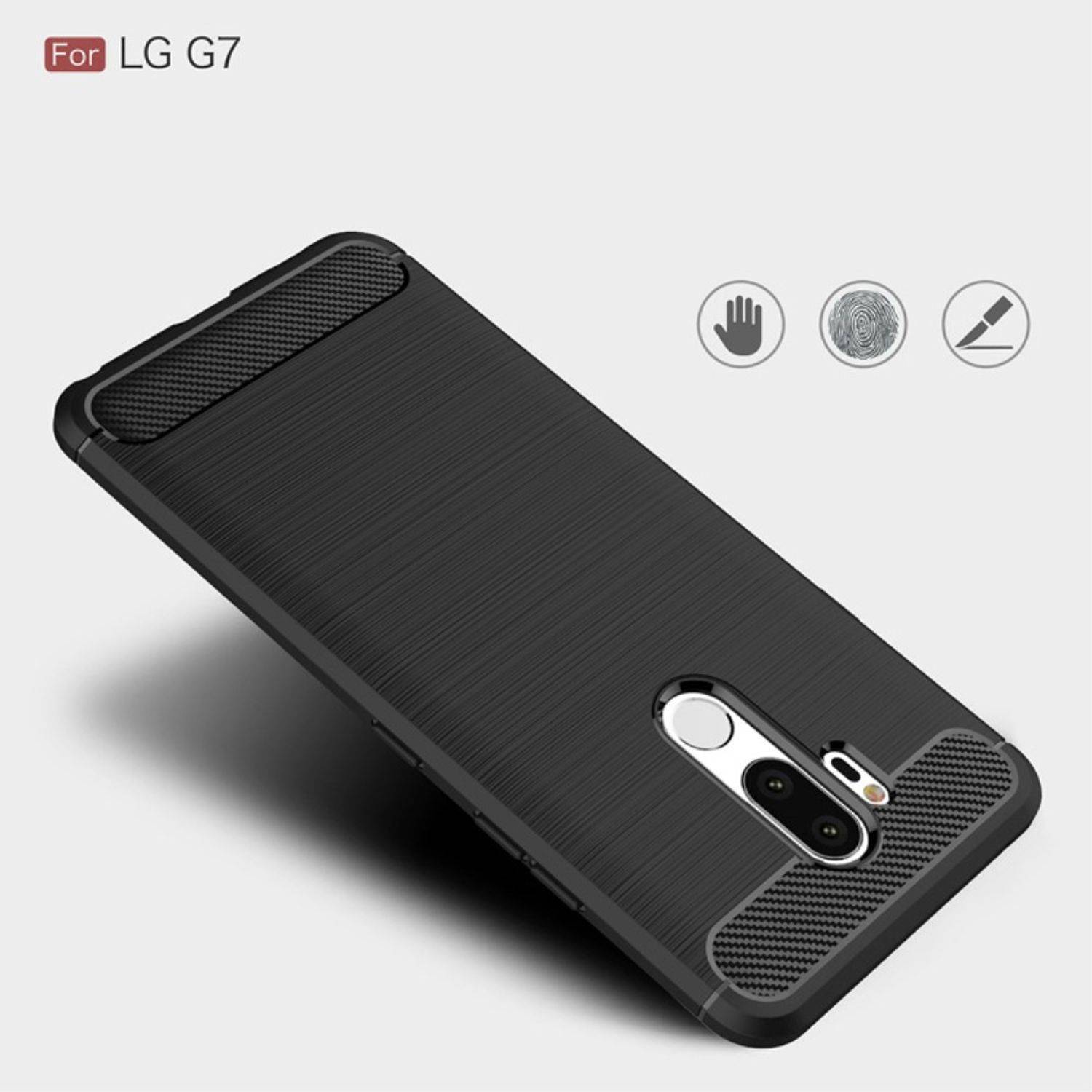 LG G7 Handyhülle Carbon Optik Backcover Grau