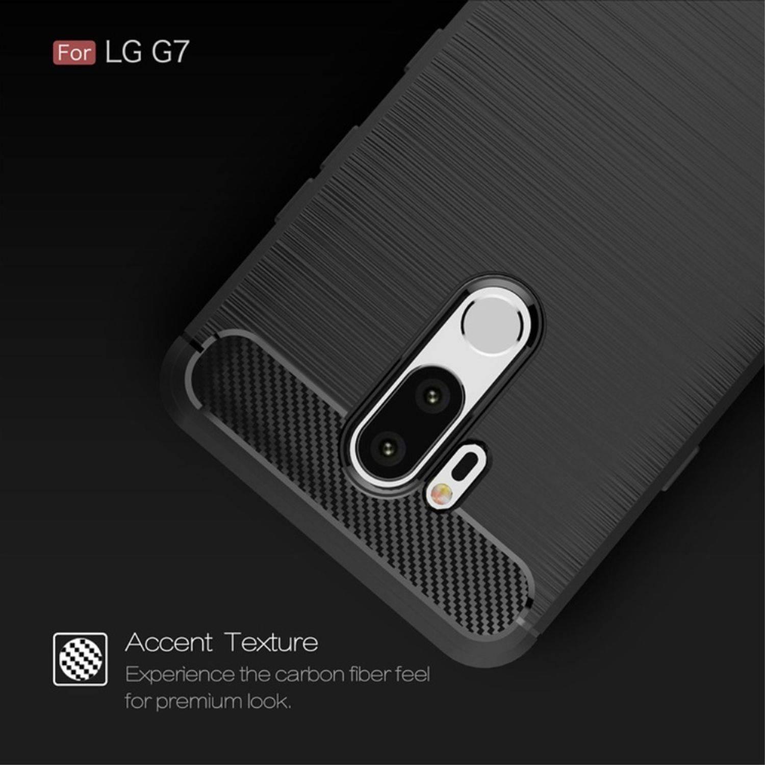 LG G7 Handyhülle Carbon Optik Backcover Grau