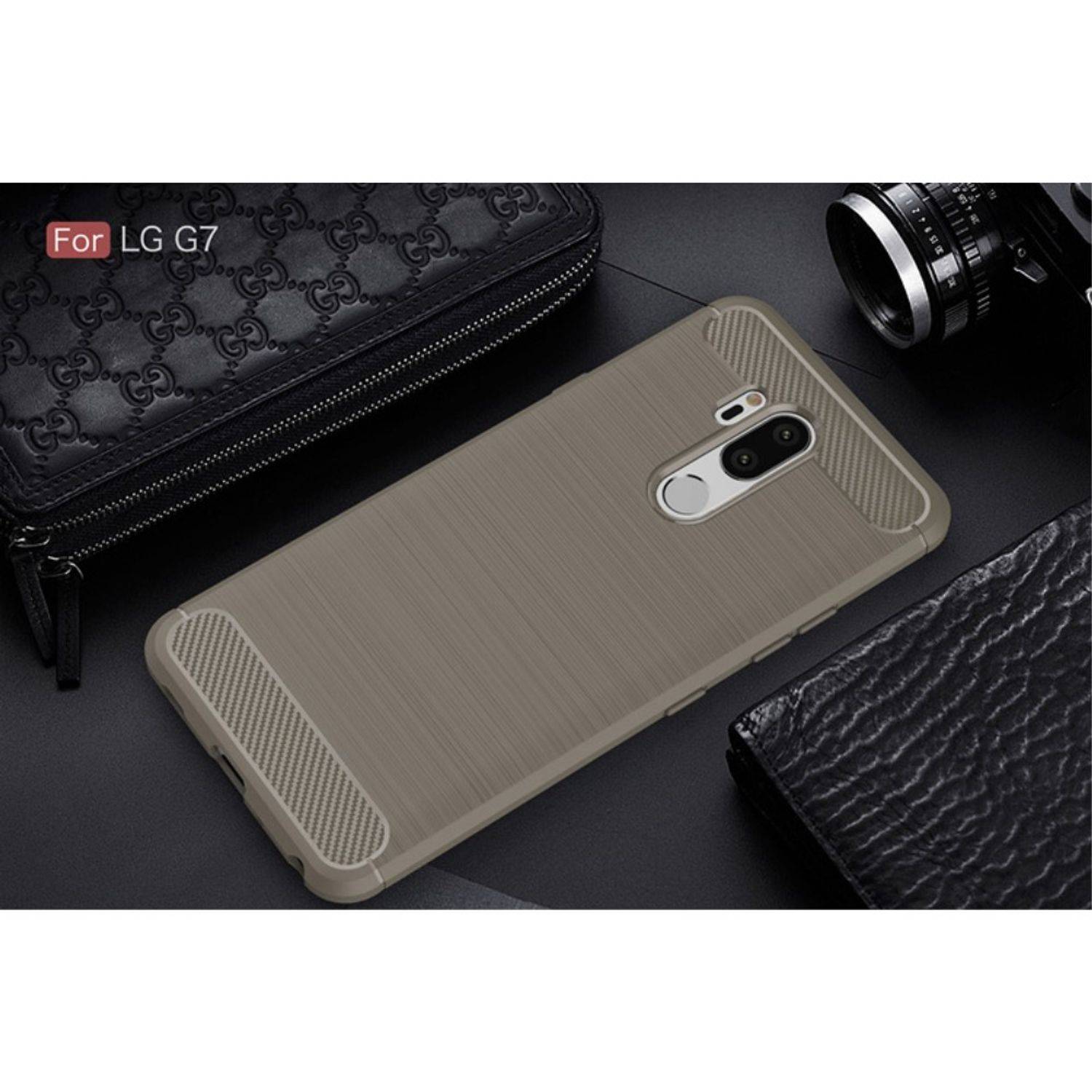 LG G7 Handyhülle Carbon Optik Backcover Grau