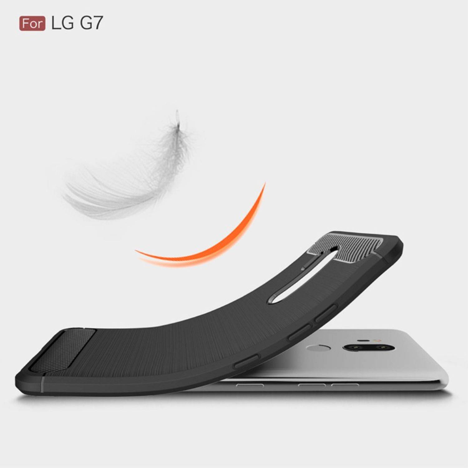 LG G7 Handyhülle Carbon Optik Backcover Grau