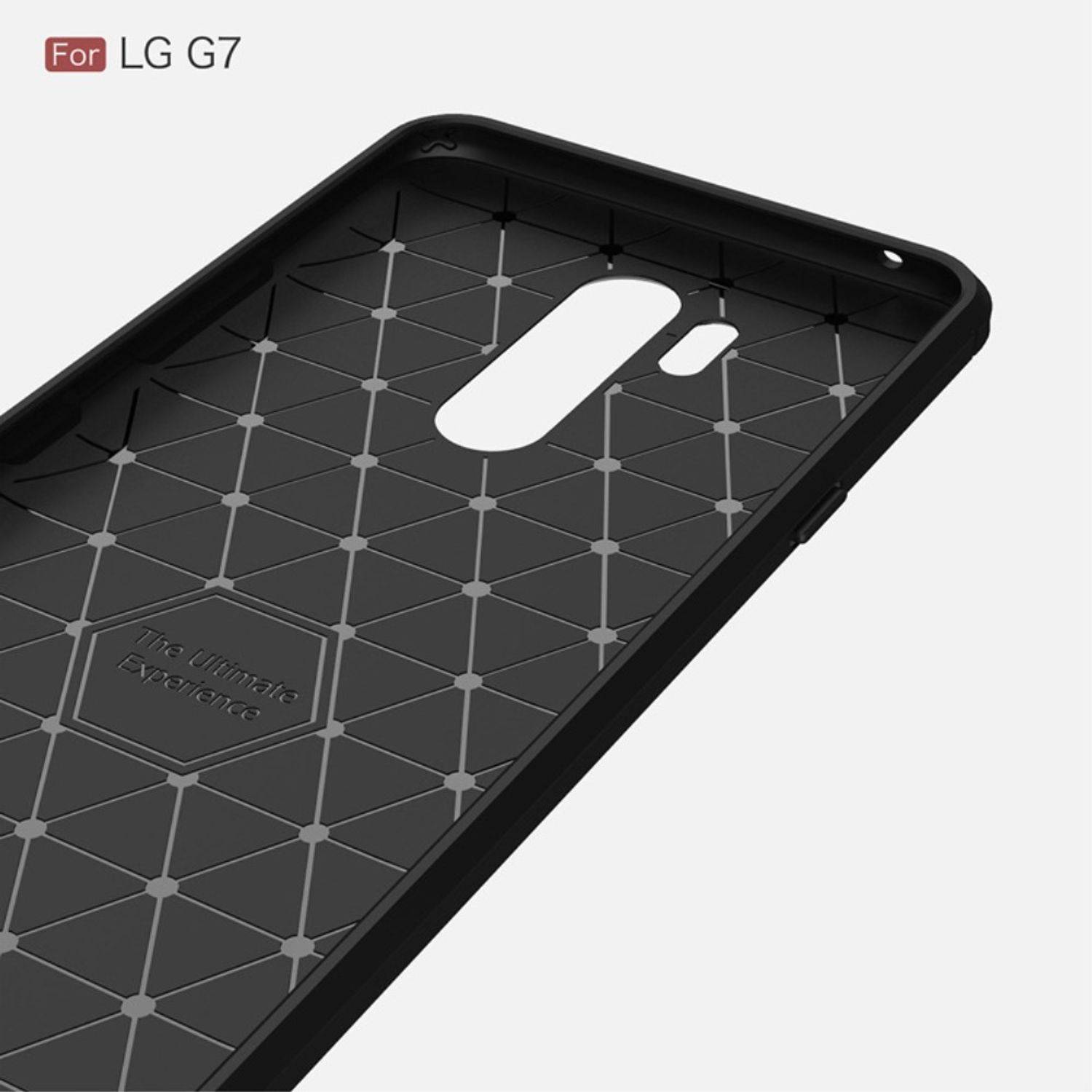 LG G7 Handyhülle Carbon Optik Backcover Grau