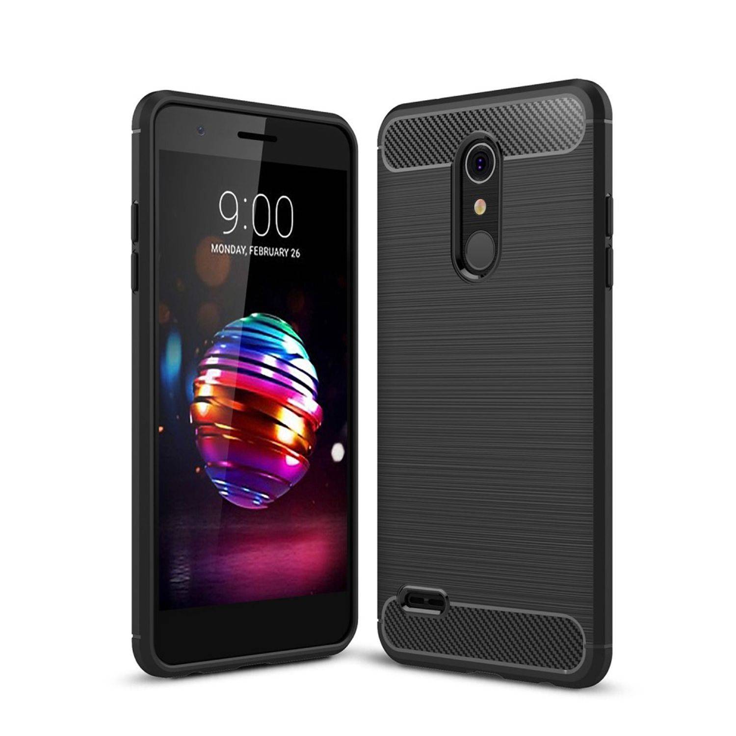 LG K10 (2018) Handyhülle Carbon Optik Backcover Schwarz