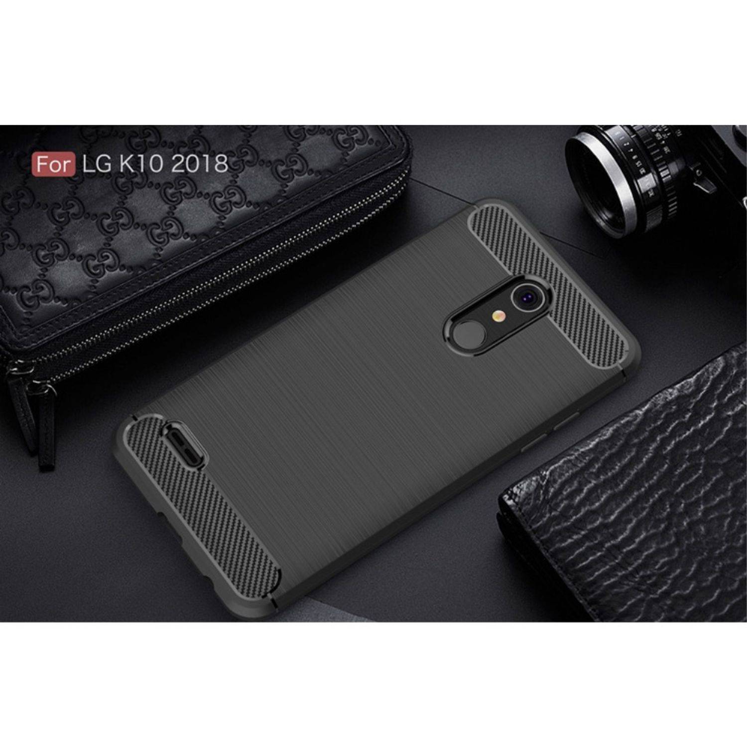 LG K10 (2018) Handyhülle Carbon Optik Backcover Schwarz