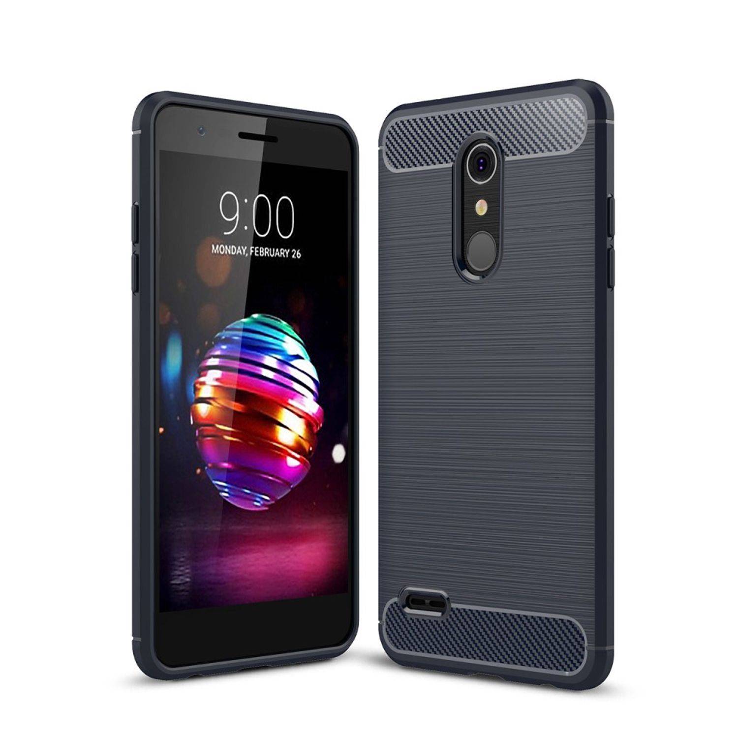 LG K10 (2018) Handyhülle Carbon Optik Backcover Blau