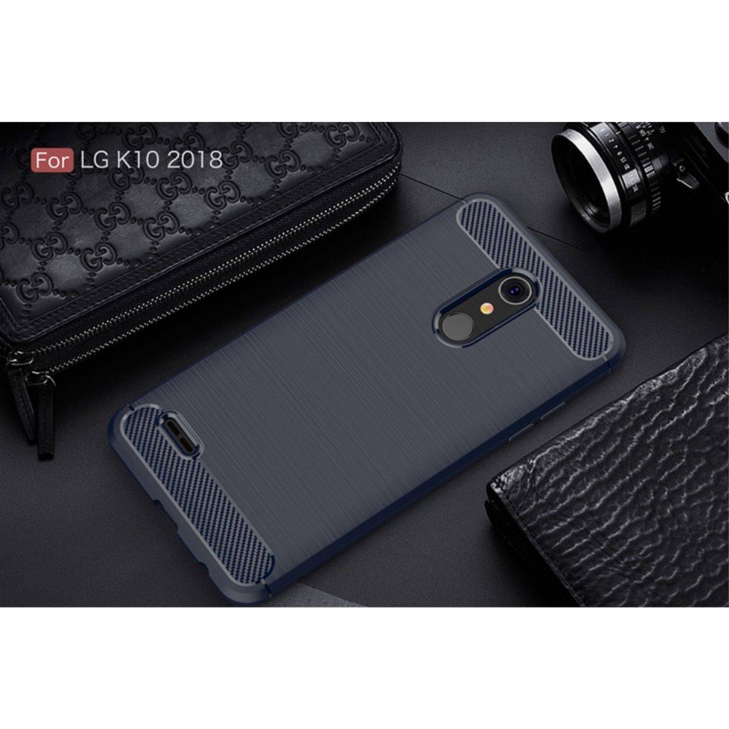 LG K10 (2018) Handyhülle Carbon Optik Backcover Blau