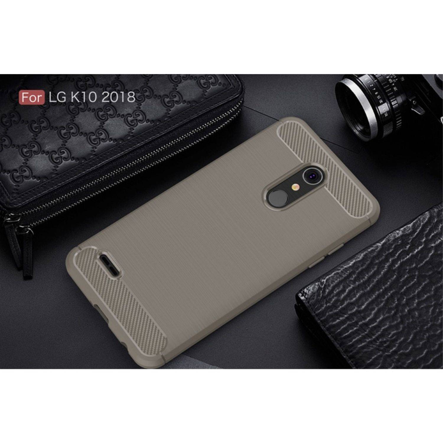 LG K10 (2018) Handyhülle Carbon Optik Backcover Grau