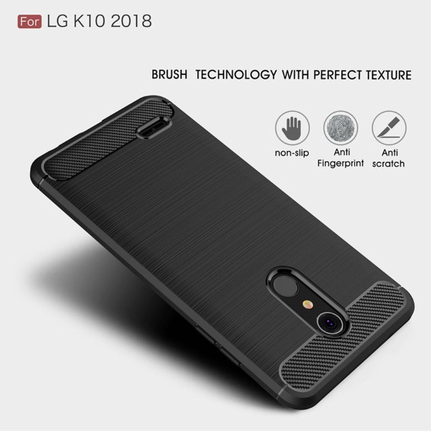 LG K10 (2018) Handyhülle Carbon Optik Backcover Grau
