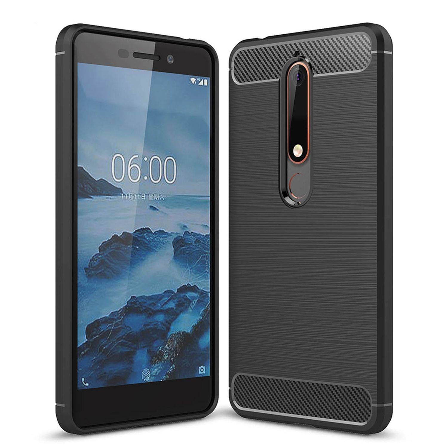 Nokia 6 (2018) Handyhülle Carbon Optik Backcover Schwarz