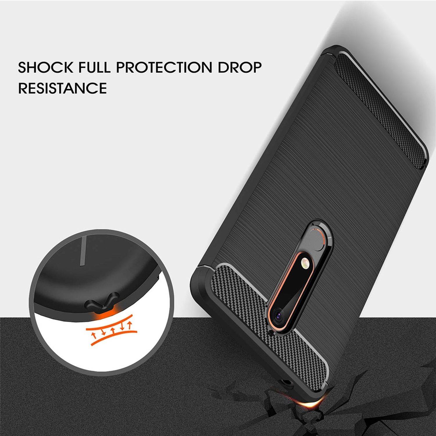Nokia 6 (2018) Handyhülle Carbon Optik Backcover Schwarz