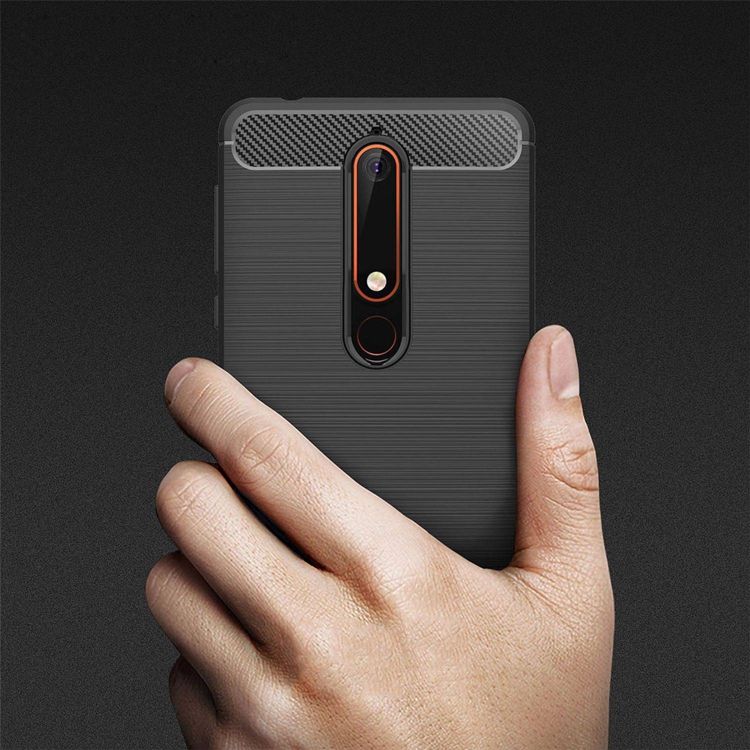 Nokia 6 (2018) Handyhülle Carbon Optik Backcover Schwarz