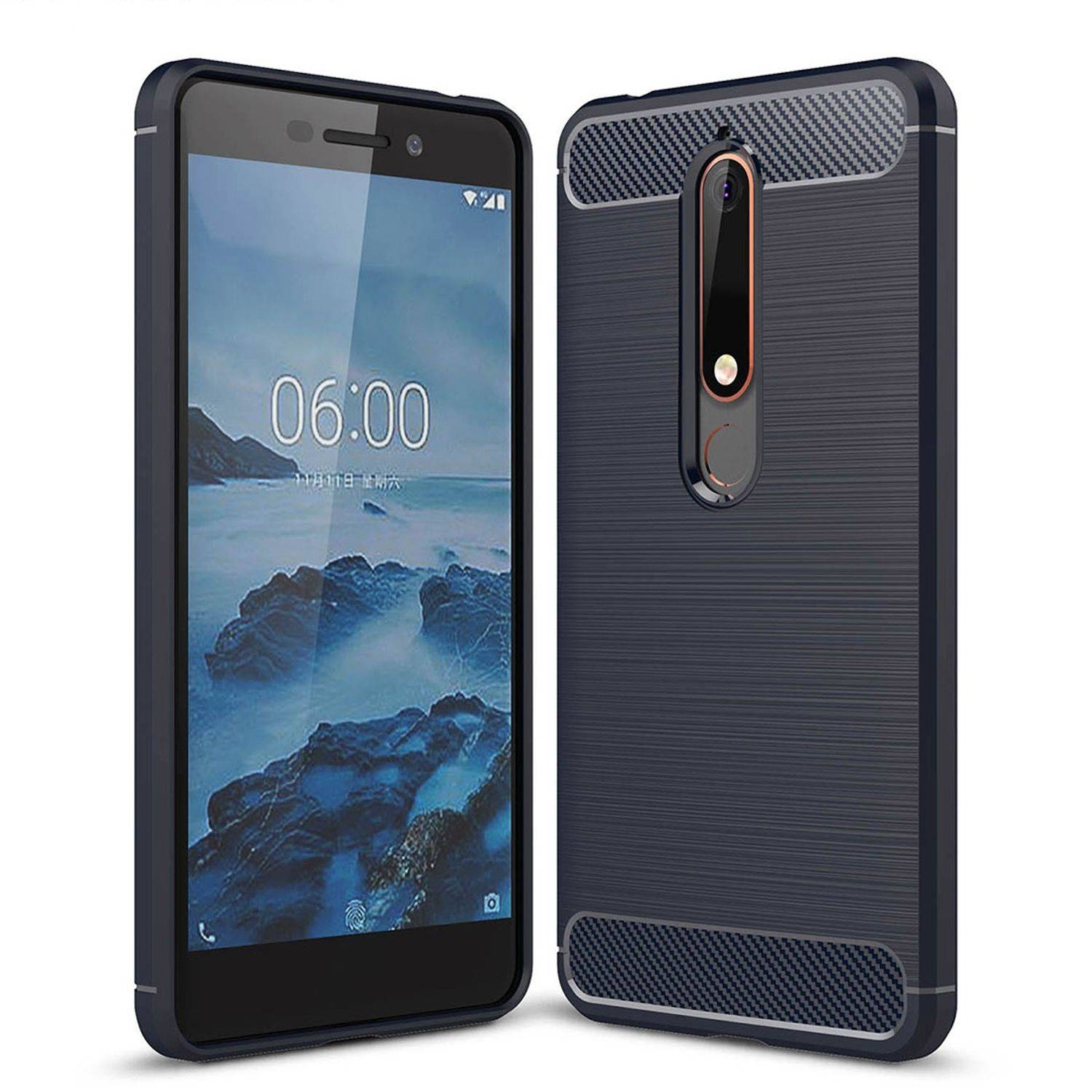 Nokia 6 (2018) Handyhülle Carbon Optik Backcover Blau