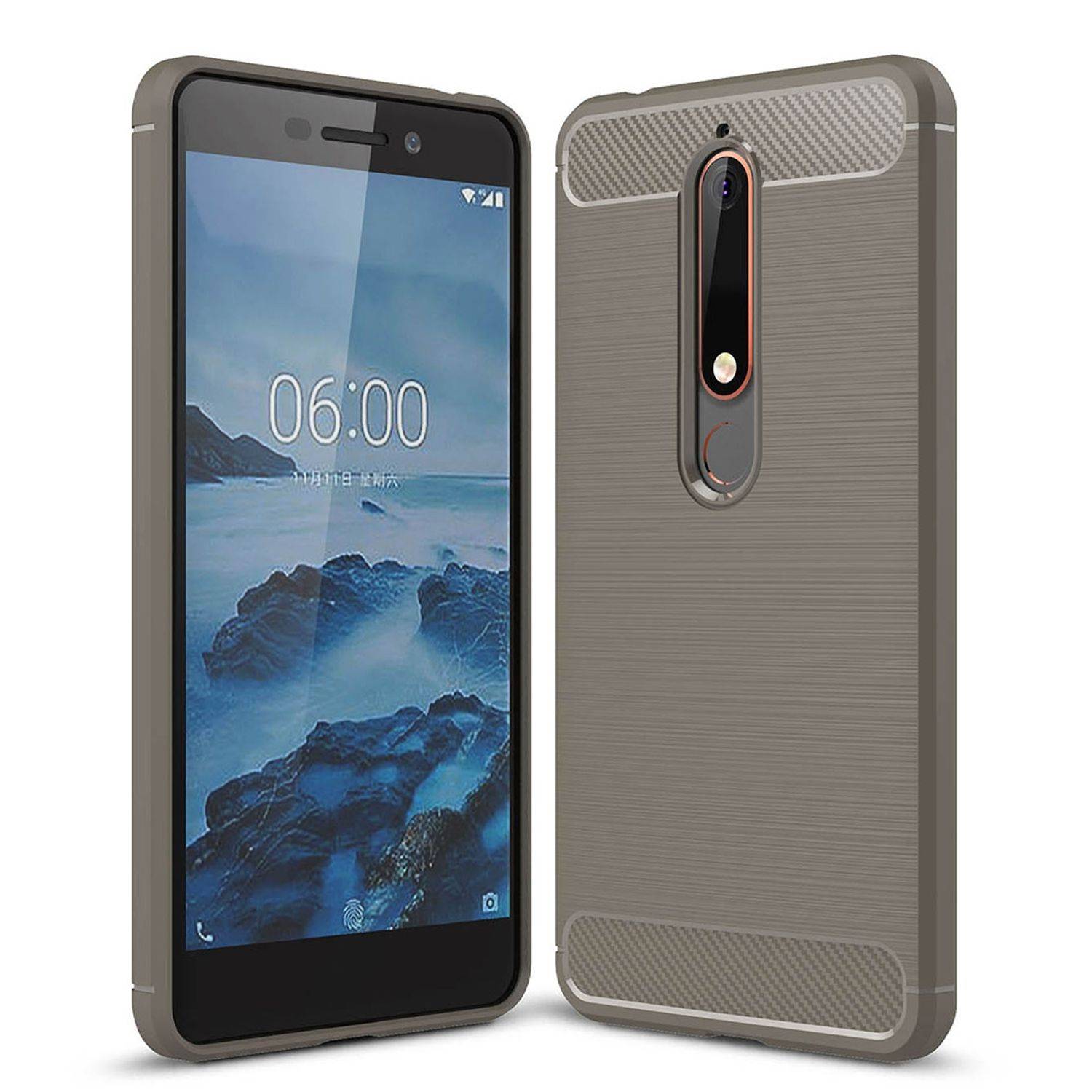 Nokia 6 (2018) Handyhülle Carbon Optik Backcover Grau