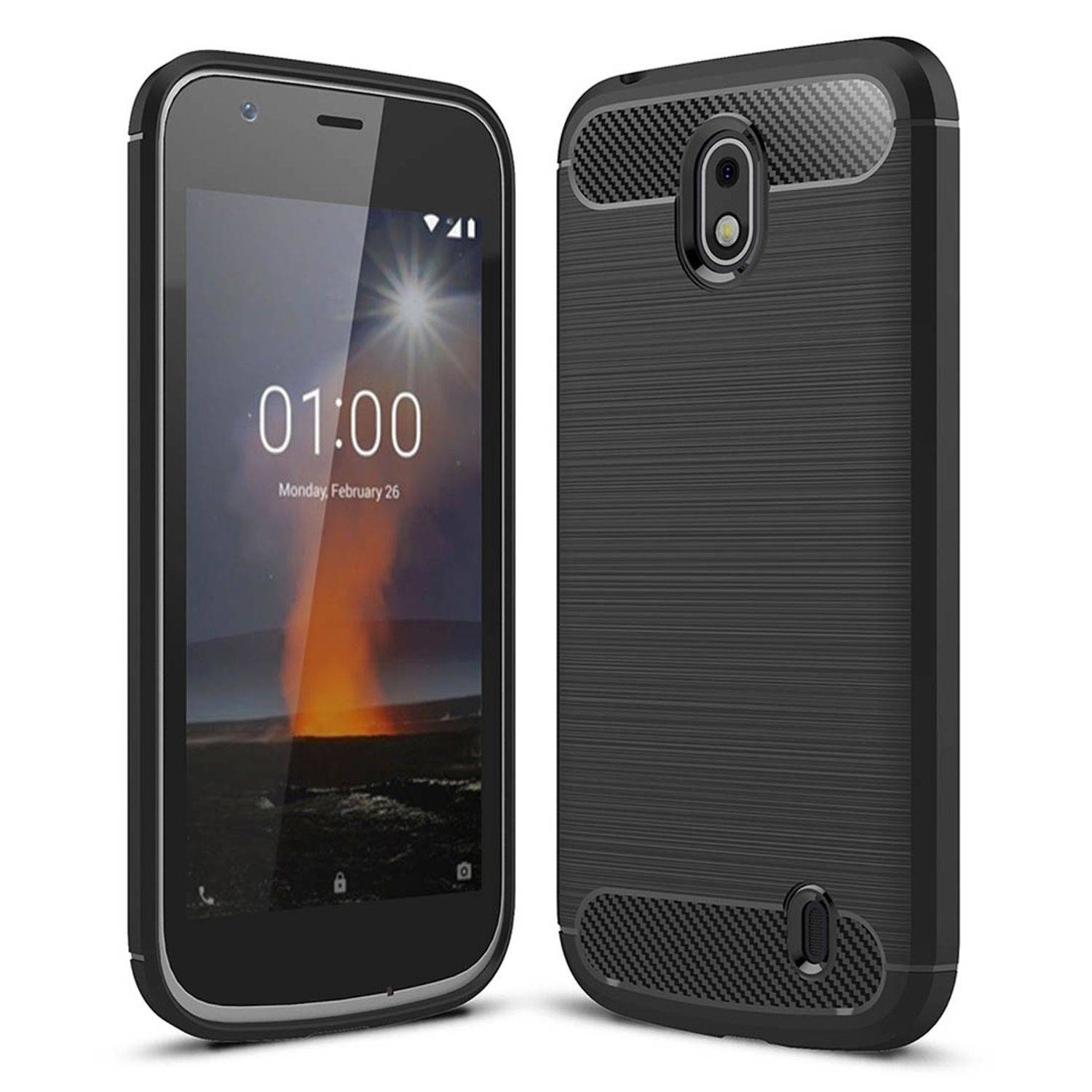 Nokia 1 Handyhülle Carbon Optik Backcover Schwarz