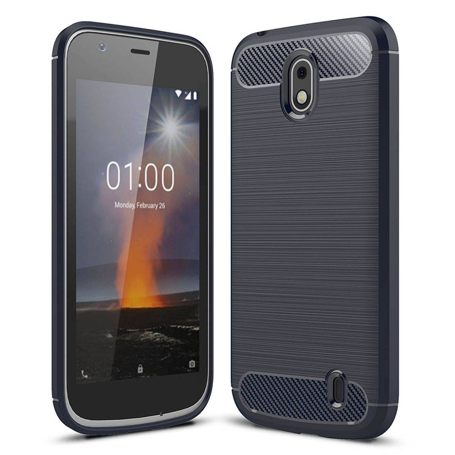 Nokia 1 Handyhülle Carbon Optik Backcover Blau