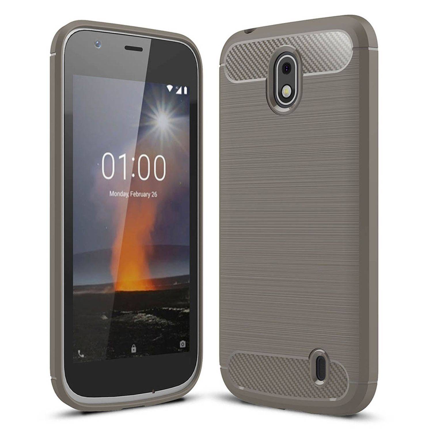Nokia 1 Handyhülle Carbon Optik Backcover Grau