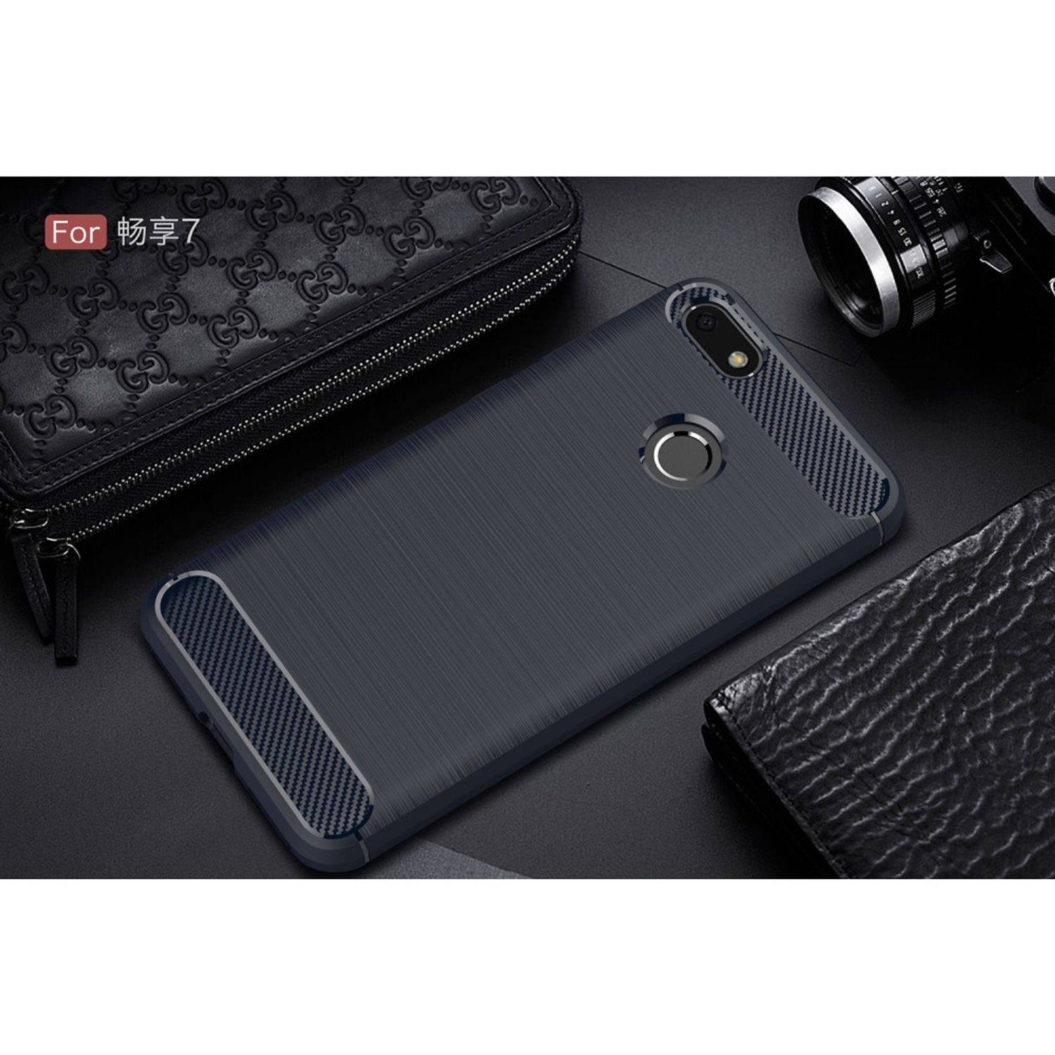 Huawei Y6 (2017) Handyhülle Carbon Optik Backcover Blau