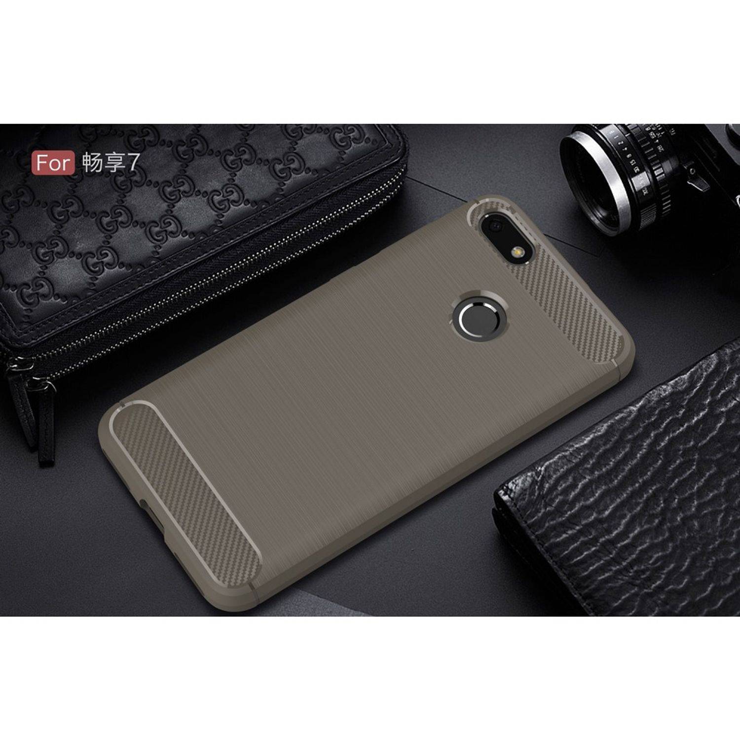 Huawei Y6 (2017) Handyhülle Carbon Optik Backcover Grau