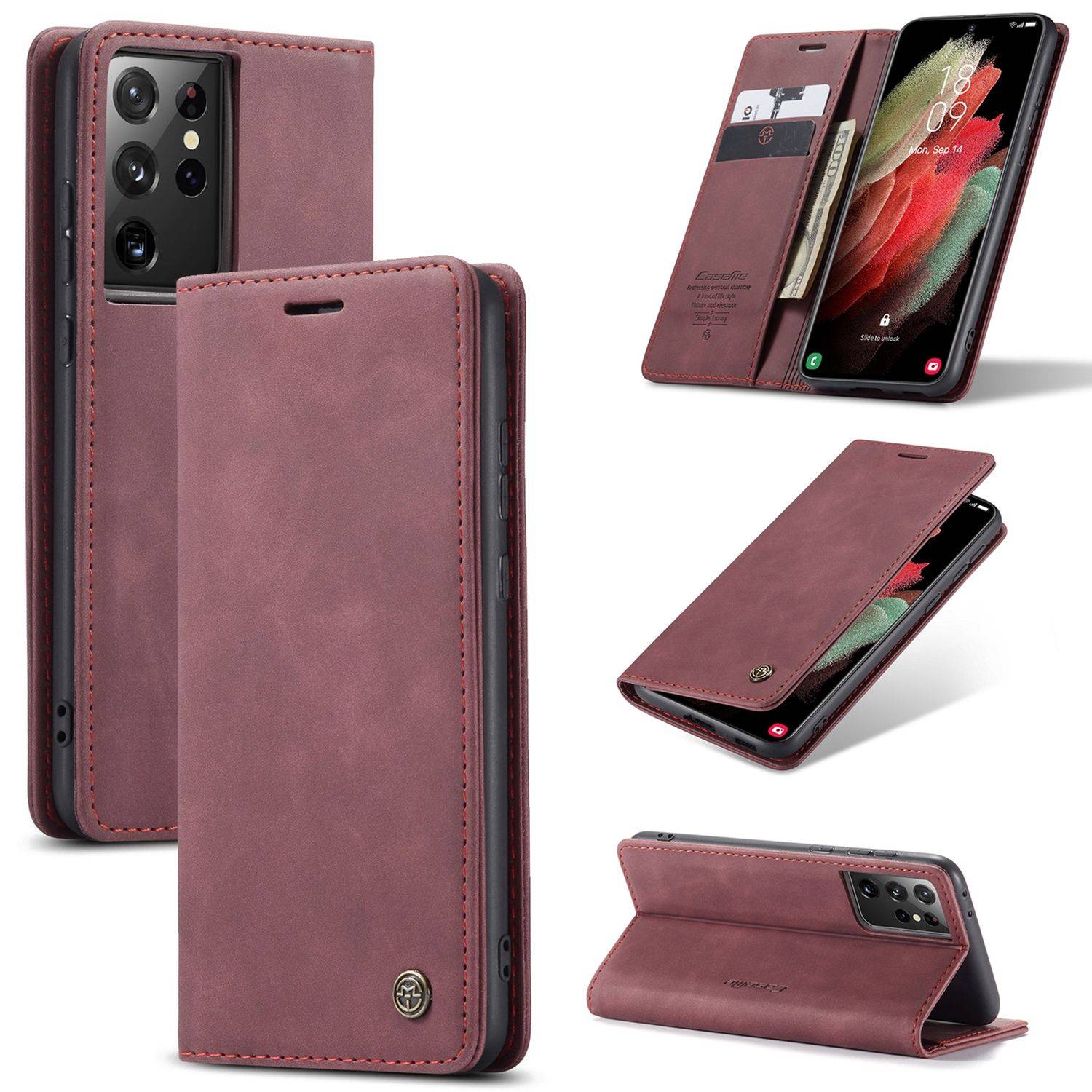 Samsung Galaxy S21 Ultra Handyhülle Schutztasche Bookcover Rot