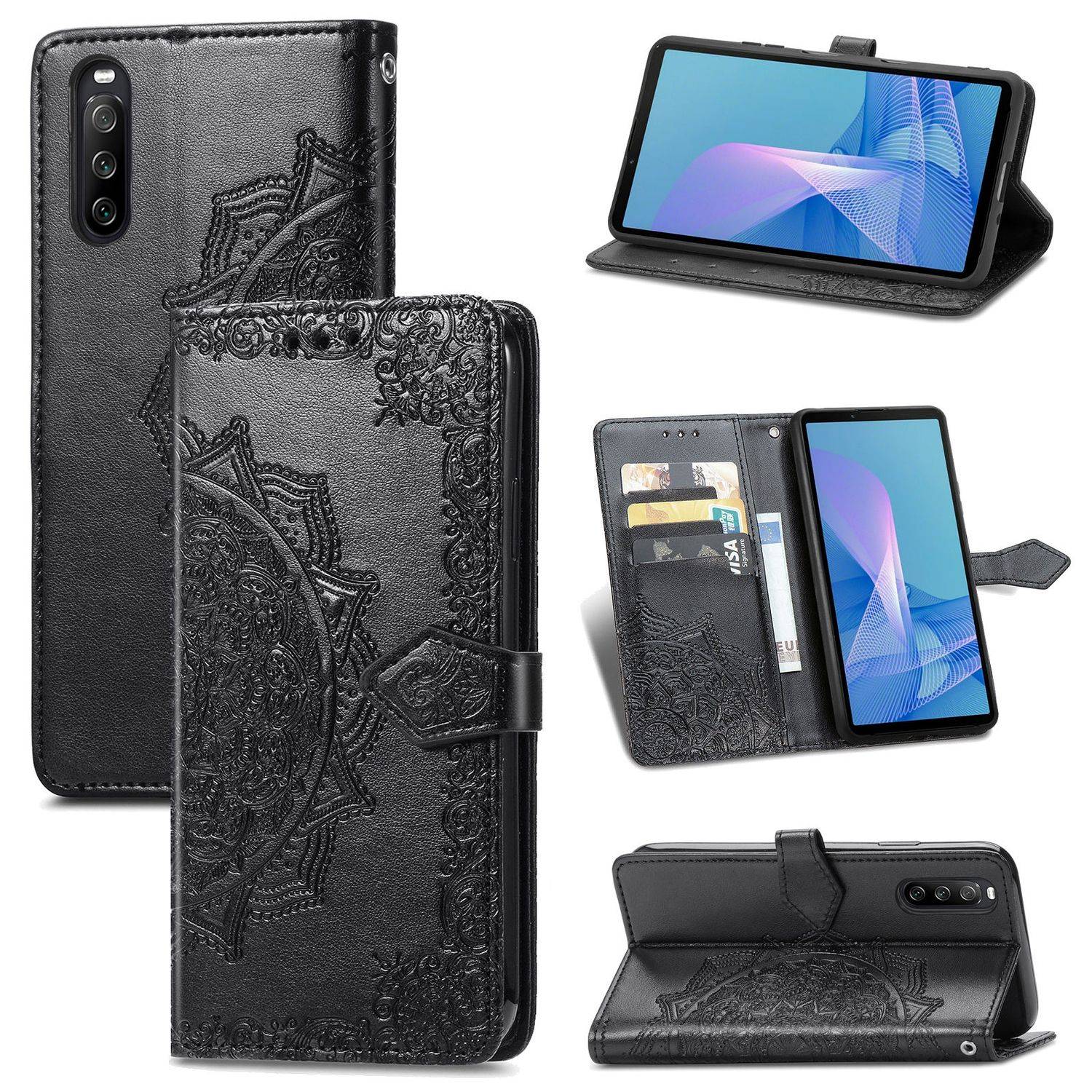 Hülle kompatibel mit Sony Xperia 10 III Kunstleder Handyhülle - Handy Case Schwarz