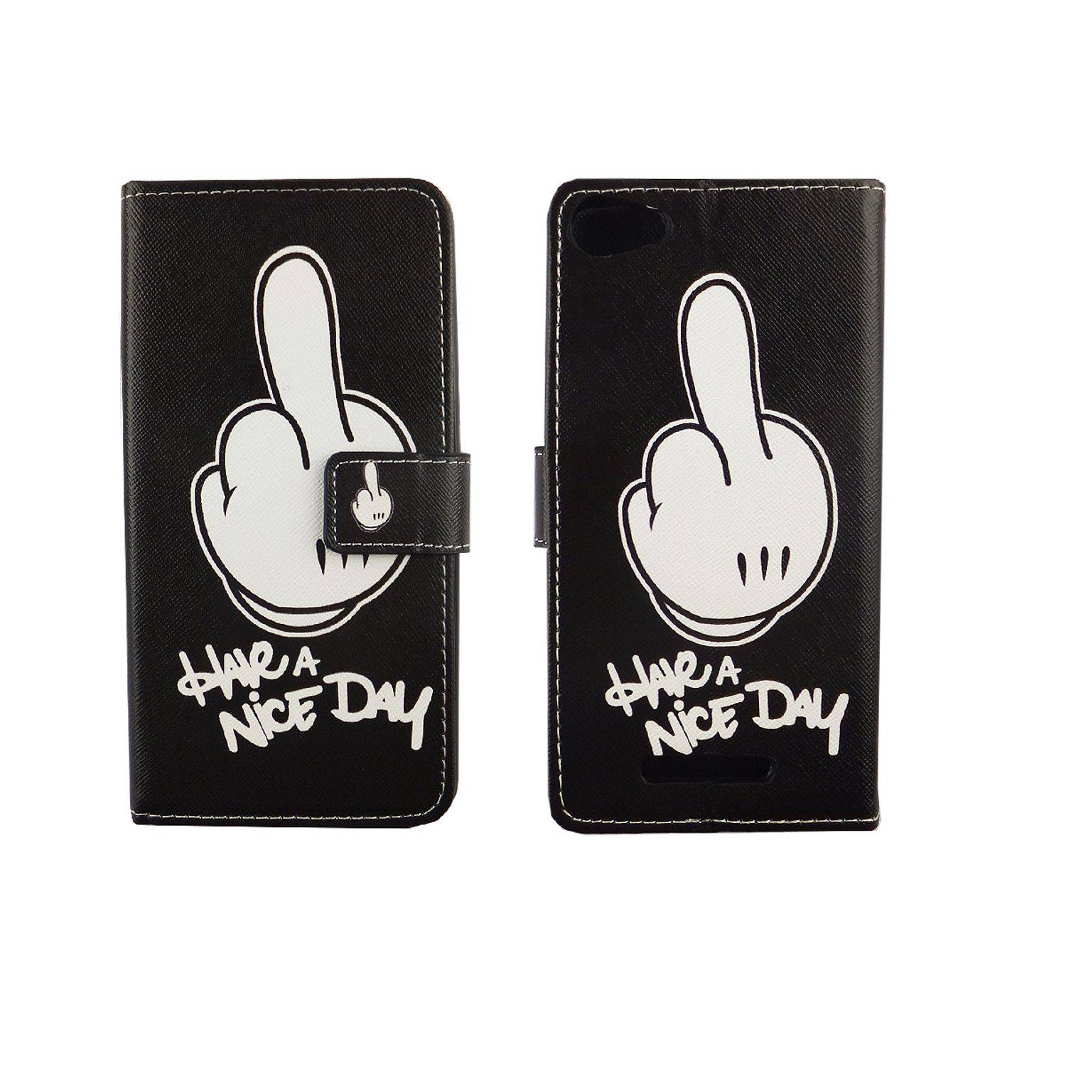 Wiko Jerry Handyhülle Bookcover Schwarz