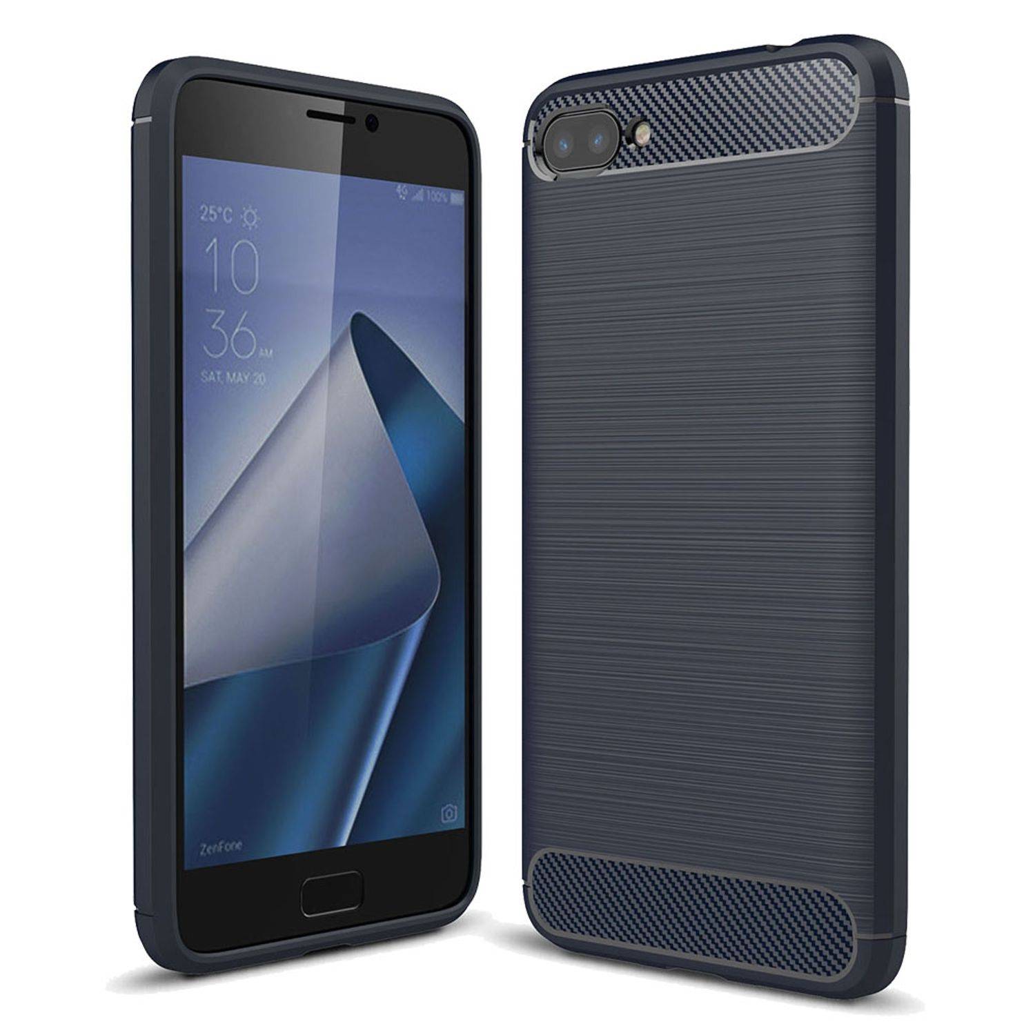 ASUS Zenfone 4 Max ZC554KL Handyhülle Carbon Optik Backcover Blau
