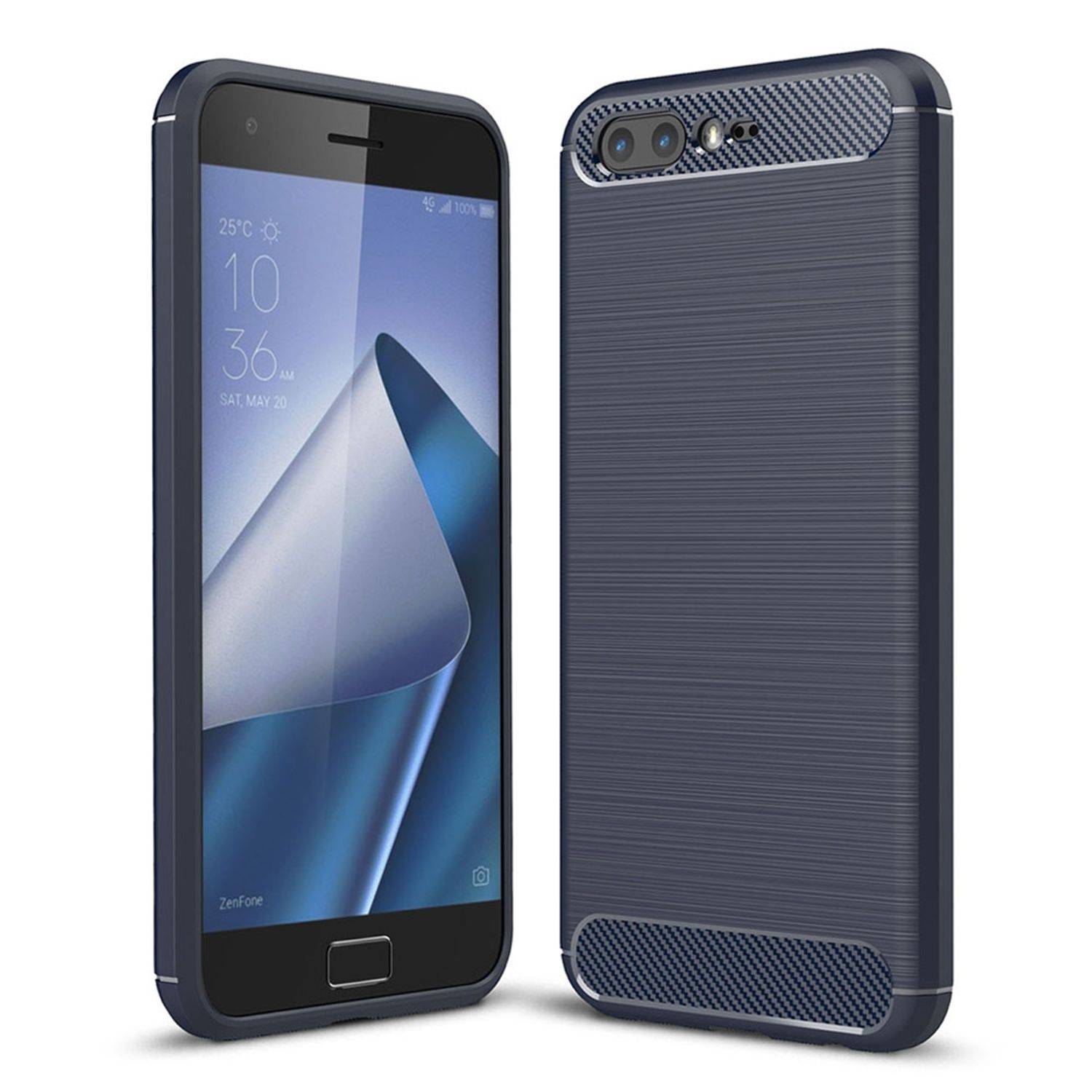 ASUS Zenfone 4 Pro ZS551KL Handyhülle Carbon Optik Backcover Blau