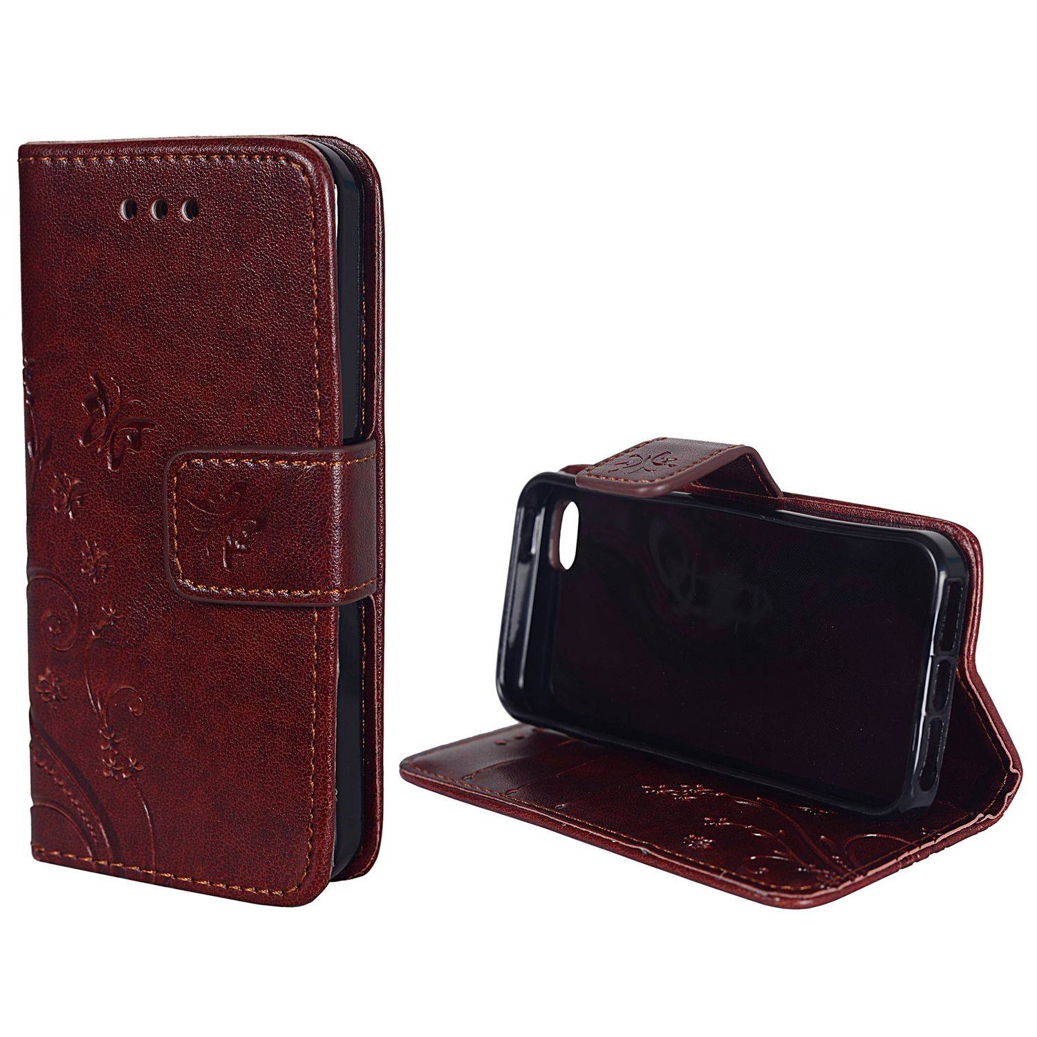 Apple iPhone 5 / 5s / SE Handyhülle Bookcover Braun