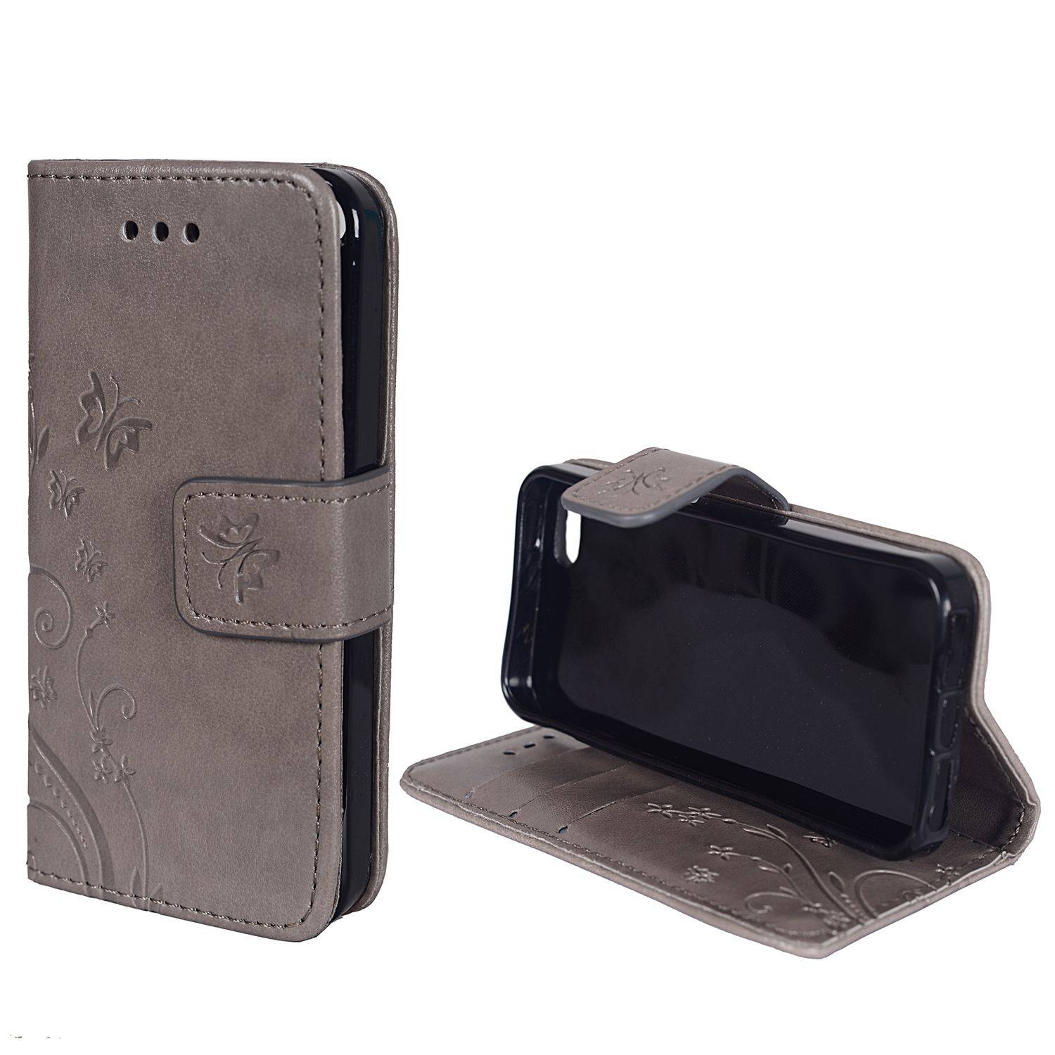 Apple iPhone 5 / 5s / SE Handyhülle Bookcover Grau