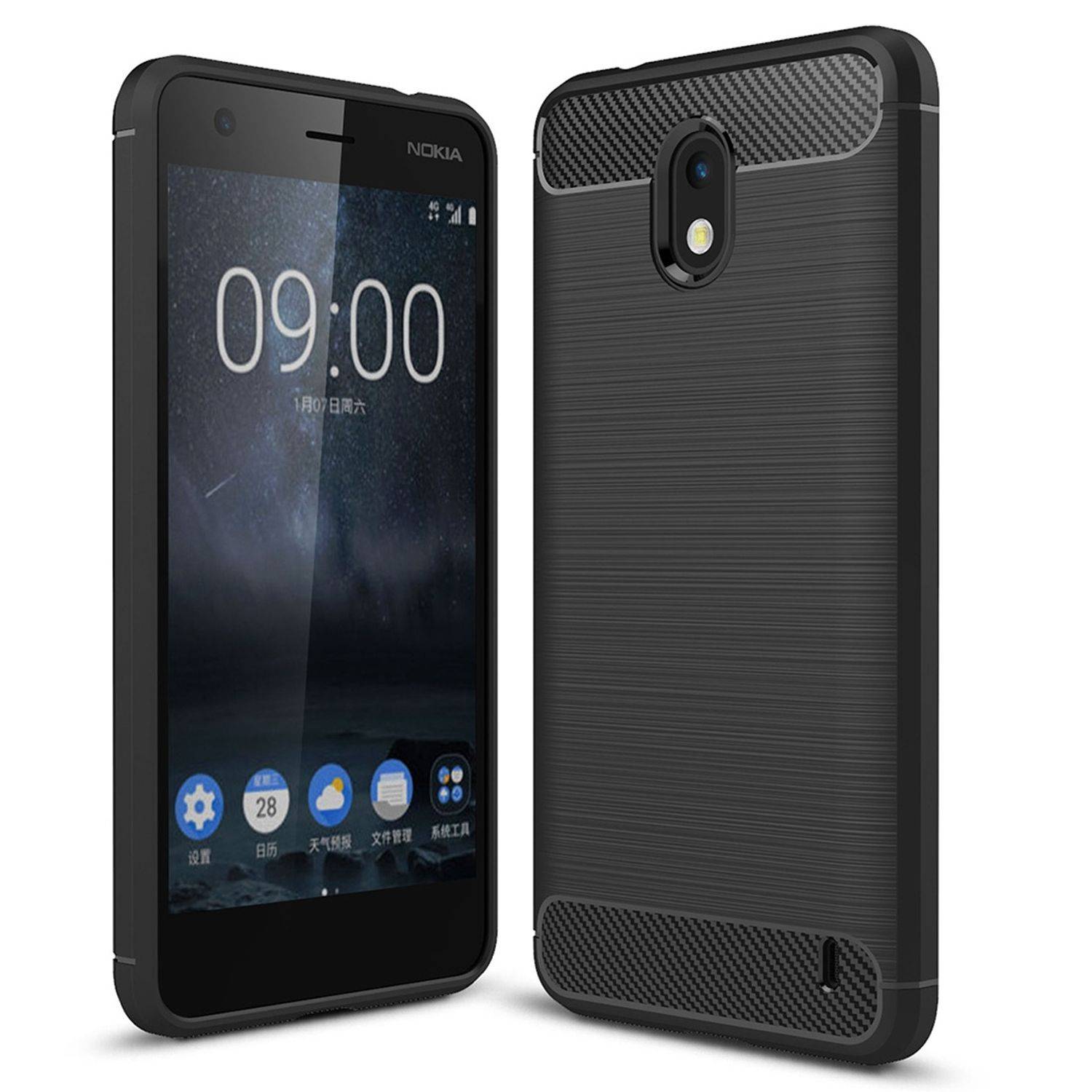 Nokia 2 Handyhülle Carbon Optik Backcover Schwarz