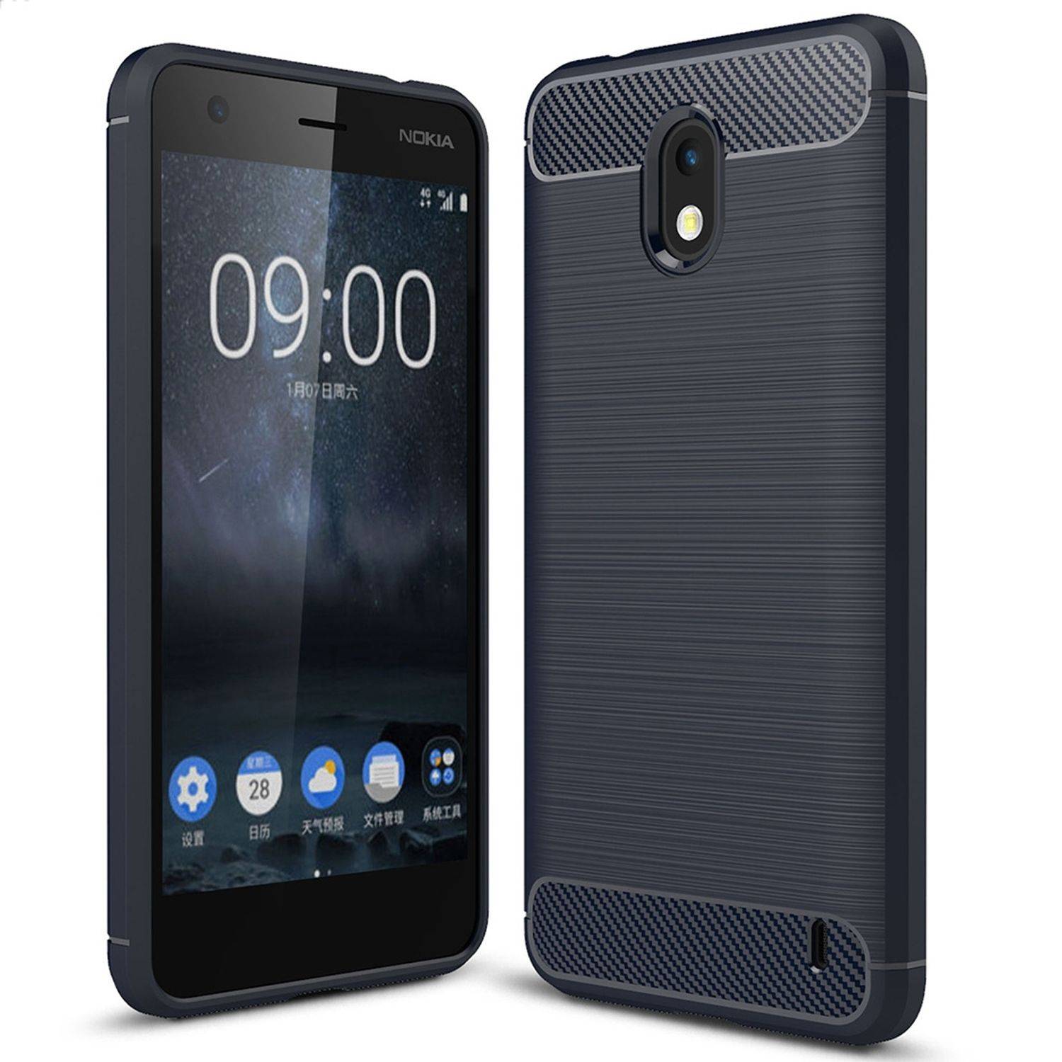 Nokia 2 Handyhülle Carbon Optik Backcover Blau